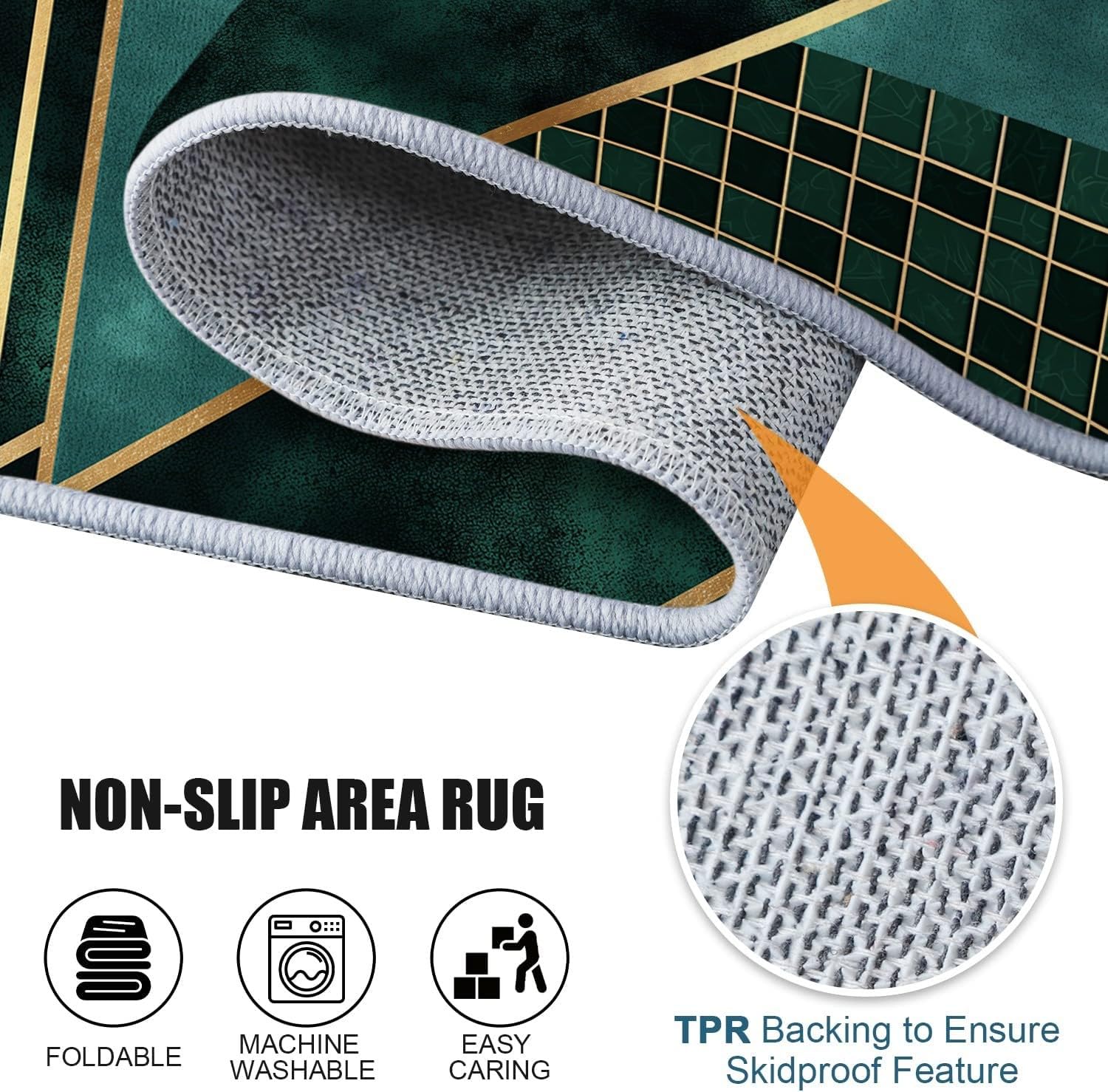 Teppich Grüne Geometrie 120x180 cm Wohnzimmer Teppich Schlafzimmer Teppich Modern Waschbarer Kurzflor Teppiche rutschfest Flauschig Weiche Teppiche