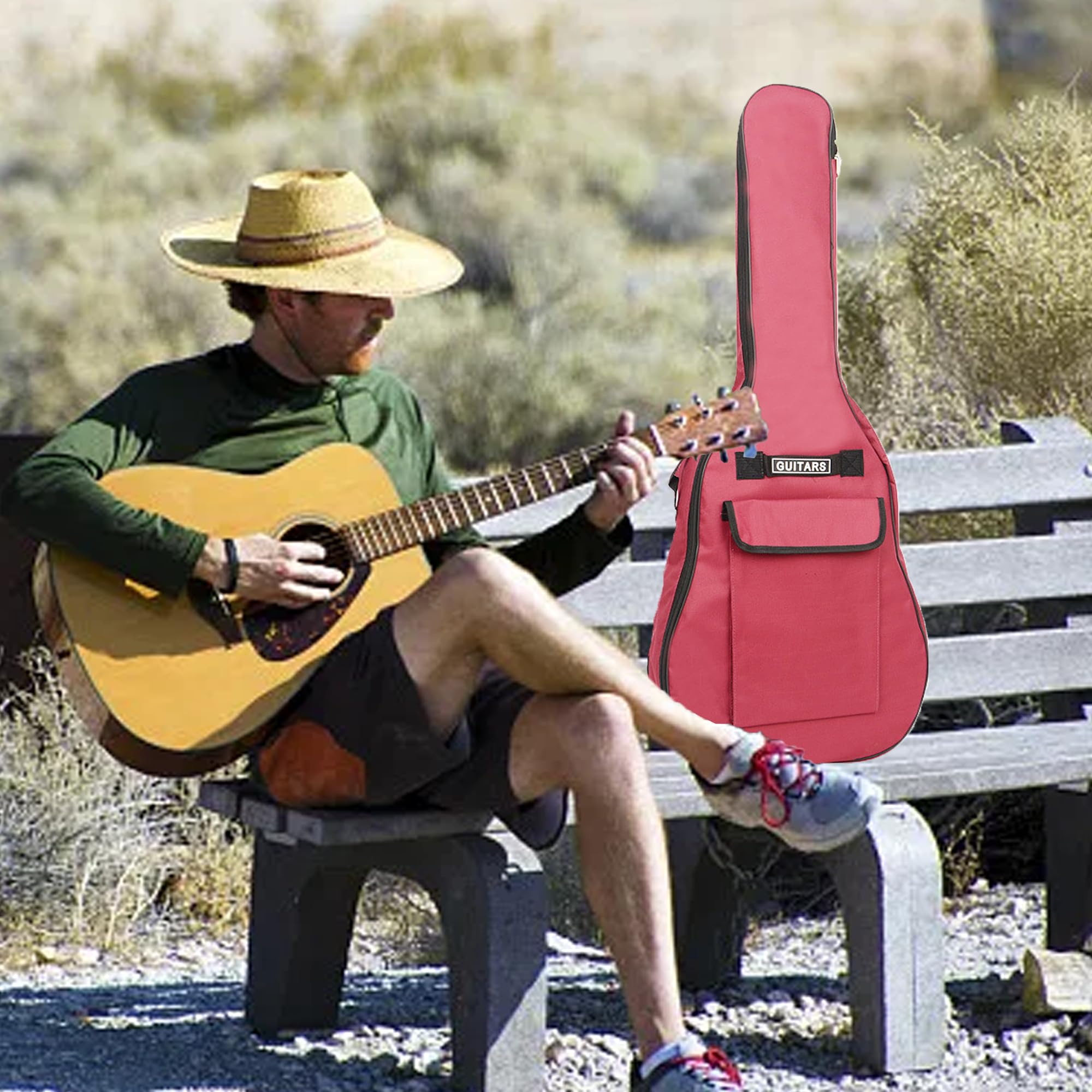 SUQ Borsa impermeabile Oxford per chitarra, 40/41pollici Custodia per Chitarra Classica, Chitarra Acustica in Tessuto Oxford con Tasca per Leggio Musicale, Doppia Cinghie da Spalla Regolabile (Rosso)
