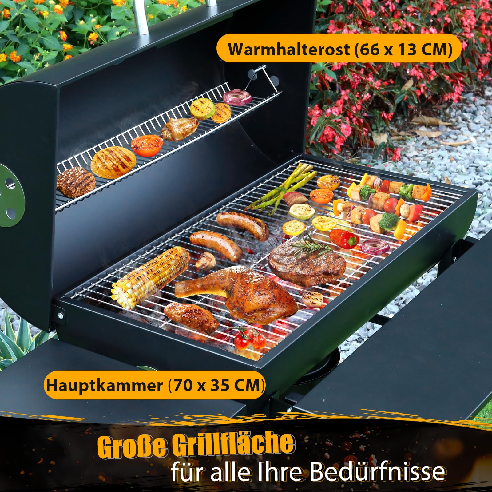 Großer Holzkohlegrill, BBQ Grill mit 4 Lüftungen, Robuster Garten Outdoor Grill