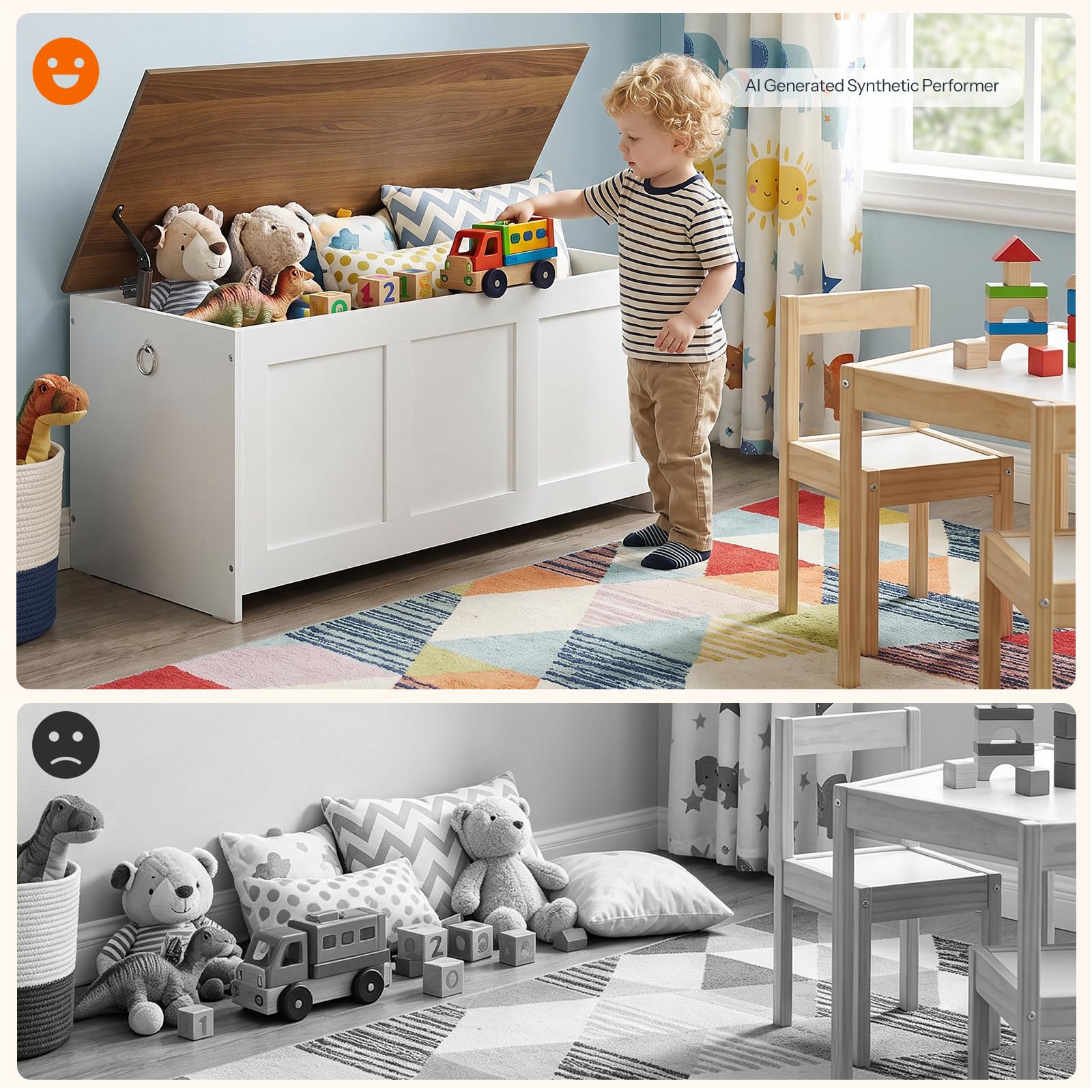 HOOBRO Truhen, Sitzbank mit Stauraum, Spielzeugkiste mit Deckel, 100 cm Aufbewahrungstruhe, Truhe mit Sicherheitsscharnier, Eingangsbereich, Schlafzimmer, Wohnzimmer, Weiß und Walnuss EWH141CW01G1 Küche, Haushalt & Wohnen