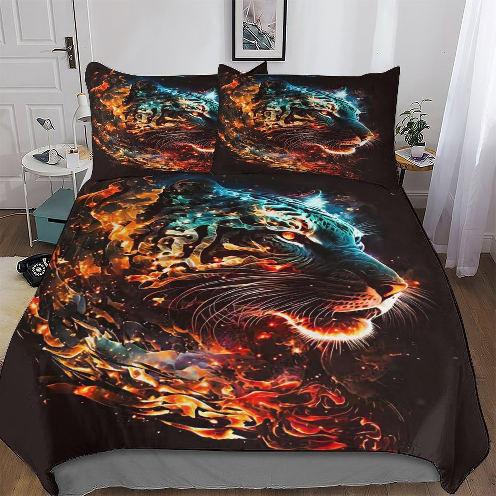 Housse de couette tigre fermeture éclair finie la couette qui glisse du lit double