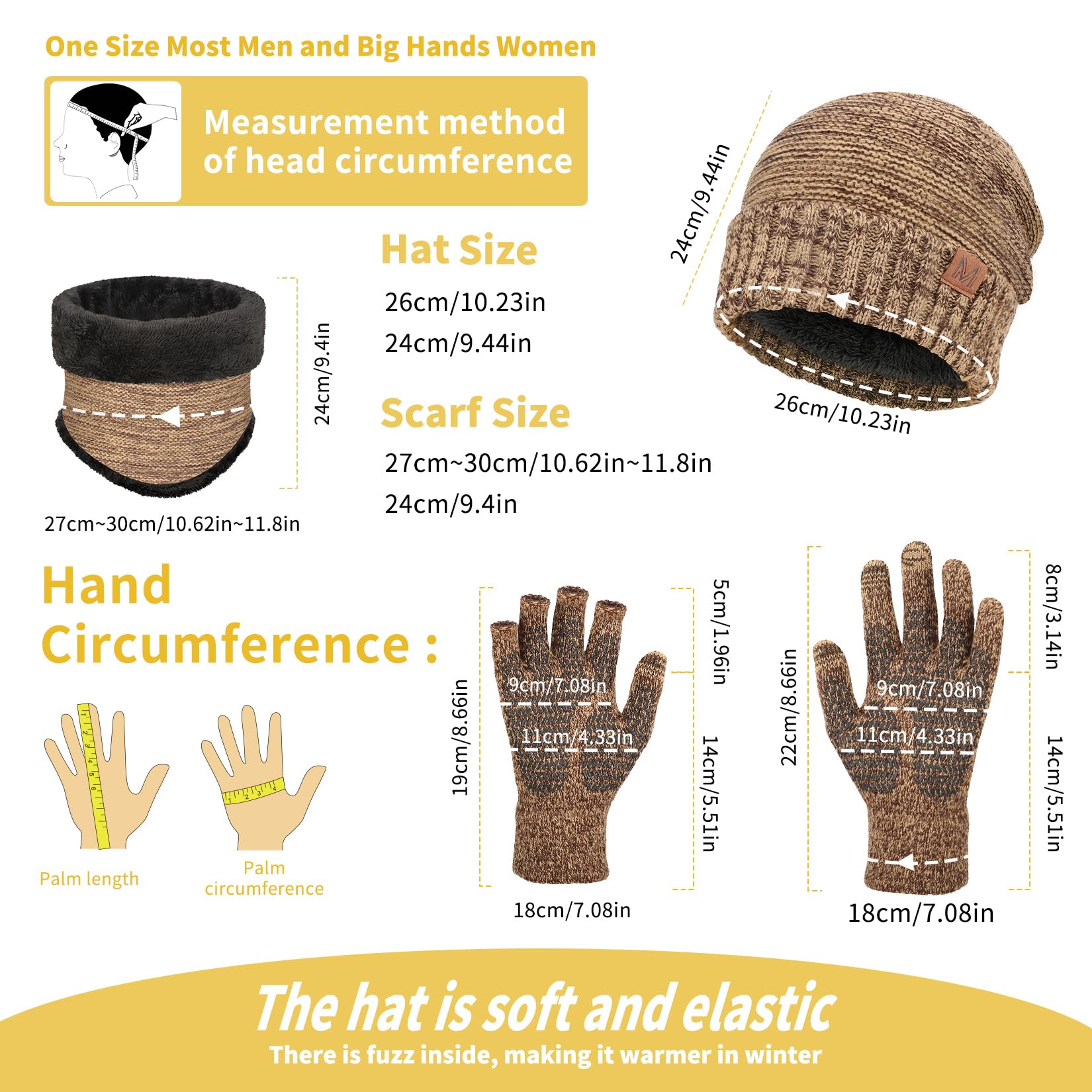 Maylisacc 3Pcs Slouch Beanie Invernale Scaldacollo Termica e Guanti Touch Screen a Maglia Uomo Donna con Fodera in Morbido Pile