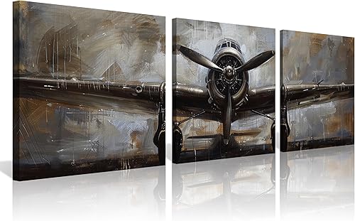 Miniatura 15 de 3 piezas de arte de pared en lienzo en blanco y negro vintage de la Segunda Guerra Mundial, aviones de combate militares, impresiones de fotografía
