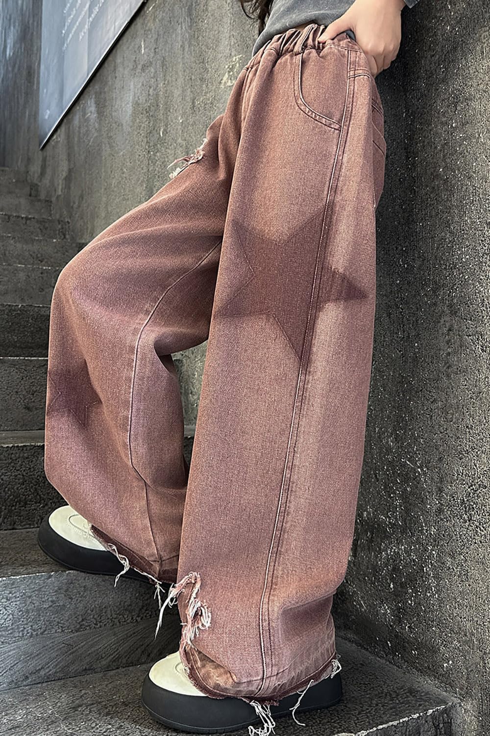 AOWKULAE Girls Jeans Elastic Waist Wide Leg Pants Kids Jeans 4-14 Years - Image 4