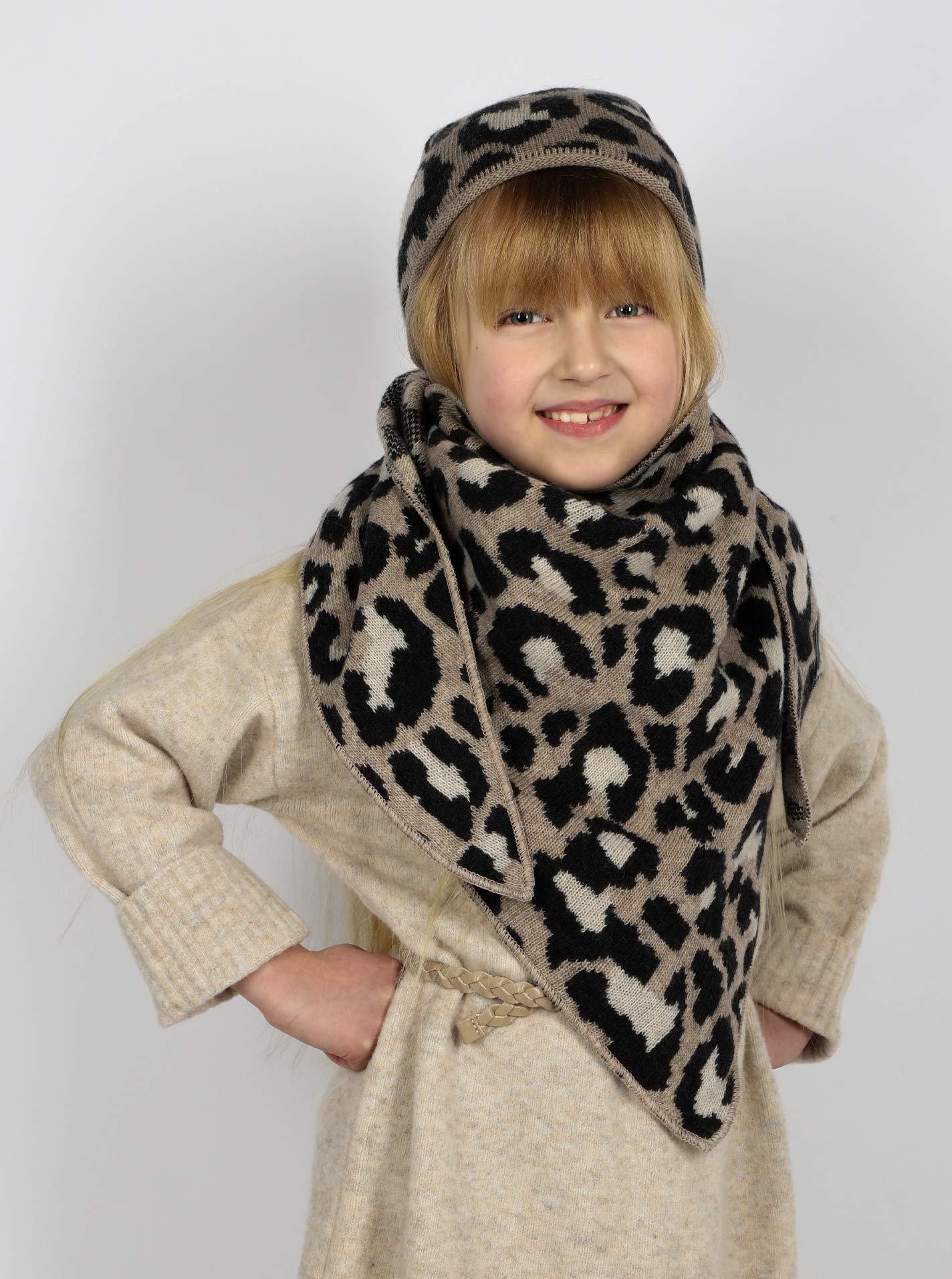 Zwillingsherz Foulard triangulaire en cachemire et laine pour enfants Foulard en cachemire de qualité supérieure avec imprimé léopard animal Parfait pour l'été, l'automne, l'hiver. Beige One