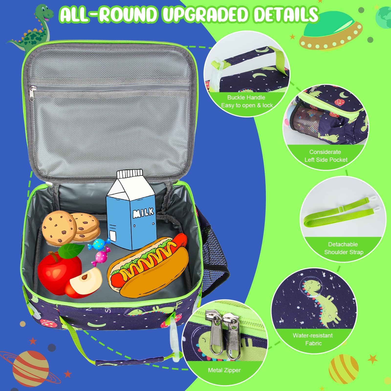 Homtibrm Insulated Lunch Bag, Kids Lunch Cool Bag with Adjustable Strap - Image 4