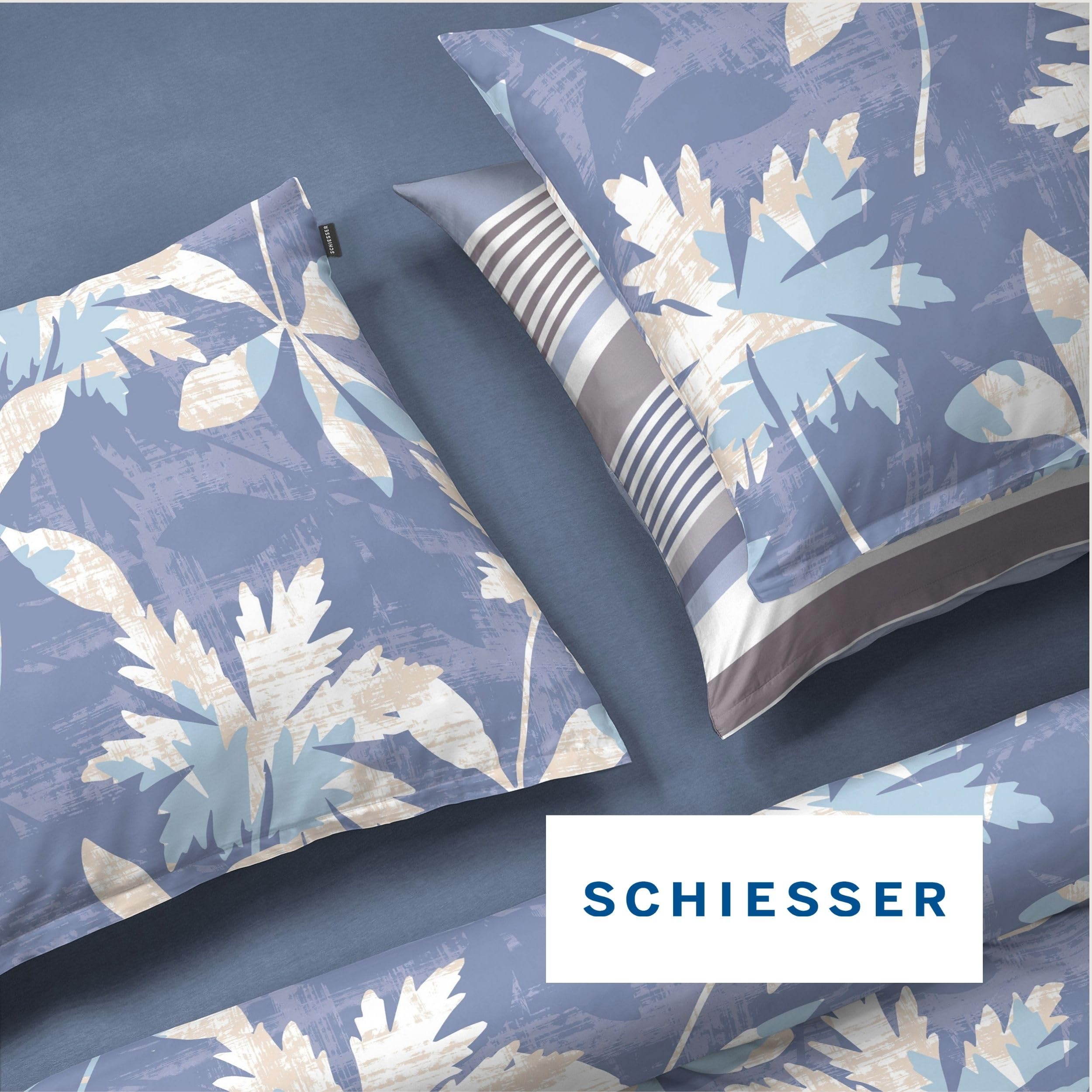 Schiesser Bettwäscheset Hoops | Baumwollsatin | 2-teilig | Gestreift | 100% Baumwolle | Seidig schimmernd & glatt | Oeko-TEX® Made IN Green | YKK-Reißverschluss | 135x200 cm + 80x80 cm | Blau