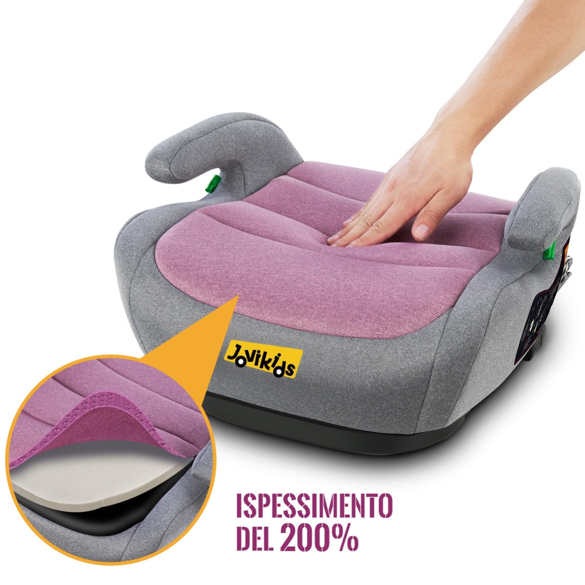 Jovikids Rialzo Auto per Bambini ISOFIX 125-150cm ECE R129, Alzatina Auto Bimbi 15-36 kg, Seggiolino Auto Gruppo 2-3 da 6 a 12 Anni - Rosa