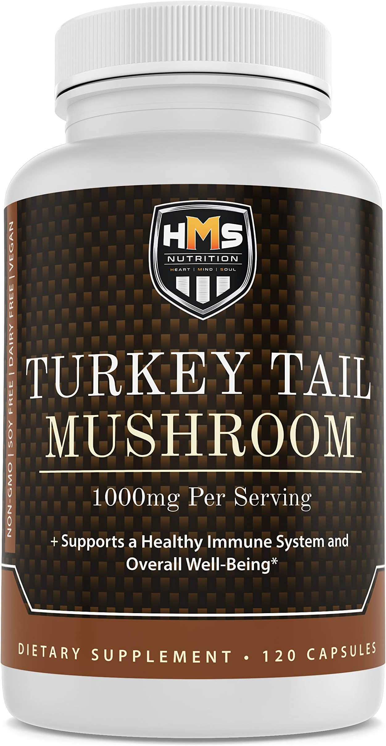 Turkey Tail Mushroom 120 Potent 1000mg Capsules Non-GMO Vegan Strong Antioxidant and Immune Support Abilities