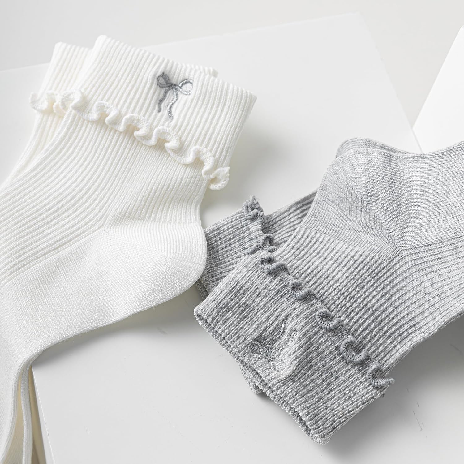 Mcool Mary Women's Ankle Socks Thin Ruffle Casual Cotton Frilly Breathable Cute Knit Lettuce Socks Embroidery Bow 3 Pack Size 5-9 - Image 3