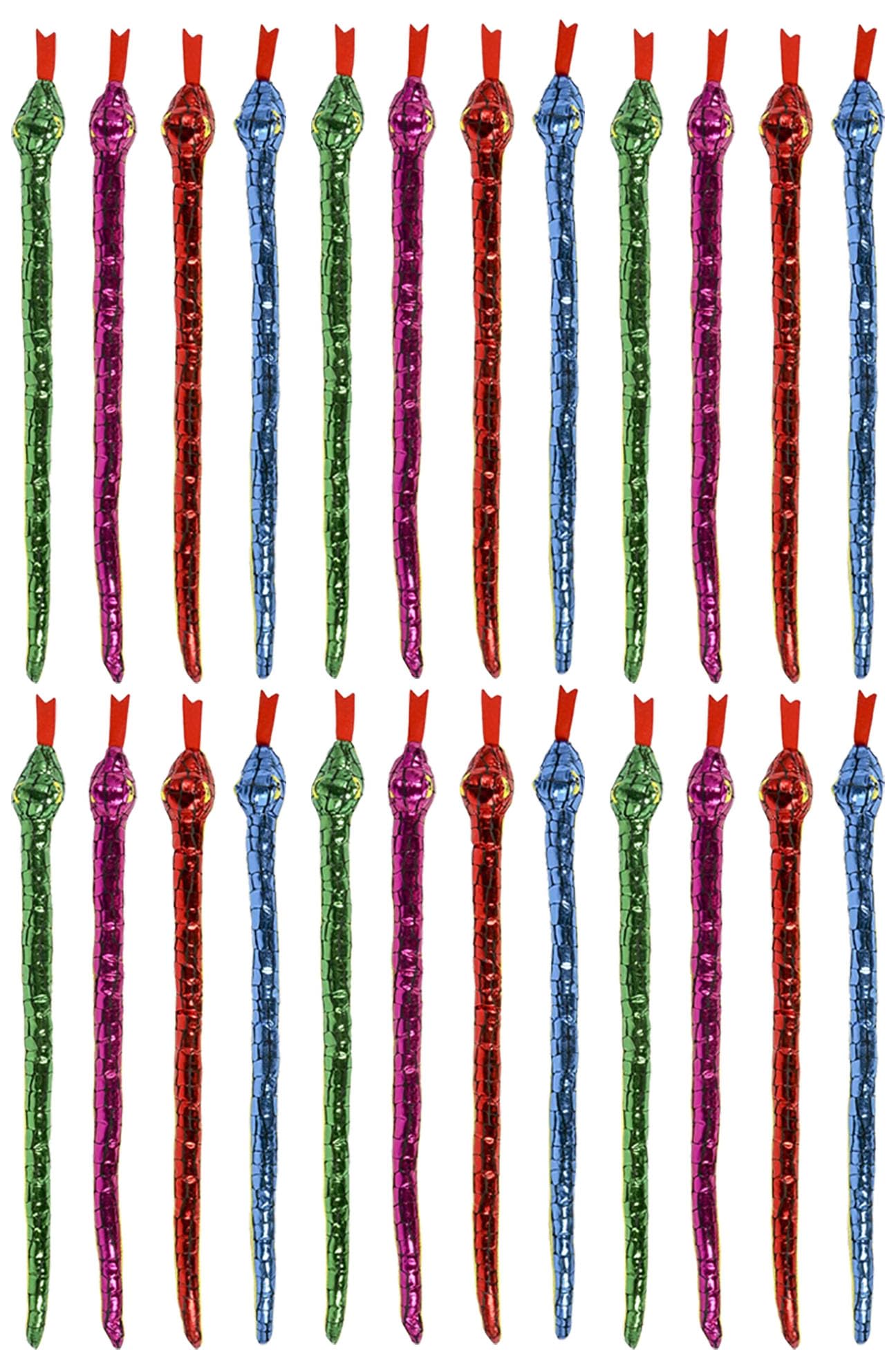 BULK - Set of 24 Plush Snake 15" with Shiny Foil Metallic Look - Stuffed Sensory Fidget Toy - Cheap Carnival Prize Party Favors - Adorable Plushie Prize Party Favor-Soft Reptile Stuffie (2 DOZEN)