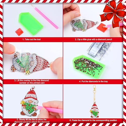 Miniatura 4 de Kit de 24 llaveros de pintura de diamantes 5D, adornos de llavero de diamantes para colgar en 5D, llavero de diamantes de imitación para