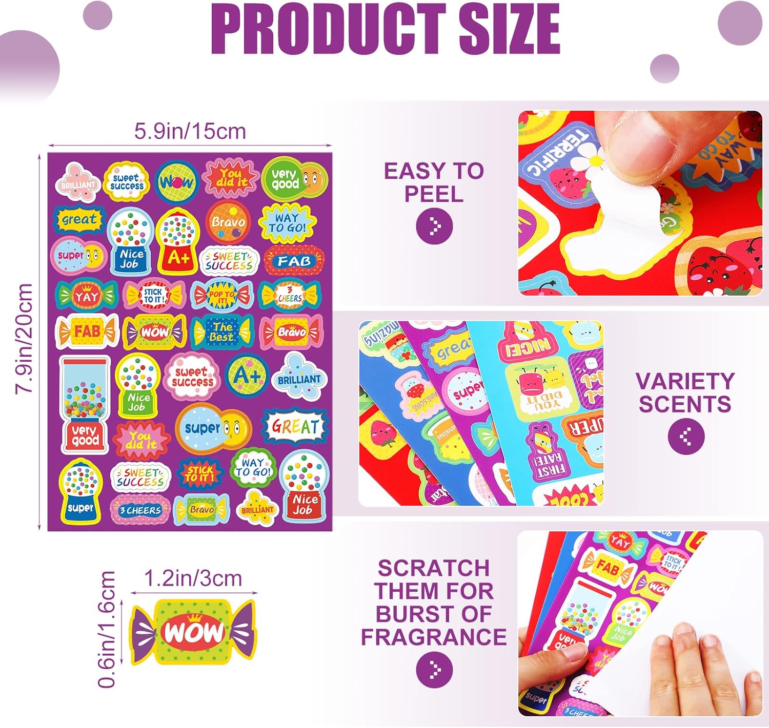 750 PCS Scented Motivational Stickers Scratch Sweet Scent Stickers Sniff Fruit Food Reward Stickers for School Classroom Supplies Teachers Student Awards Incentives (Dessert Scents, Classic Style) : Office Products