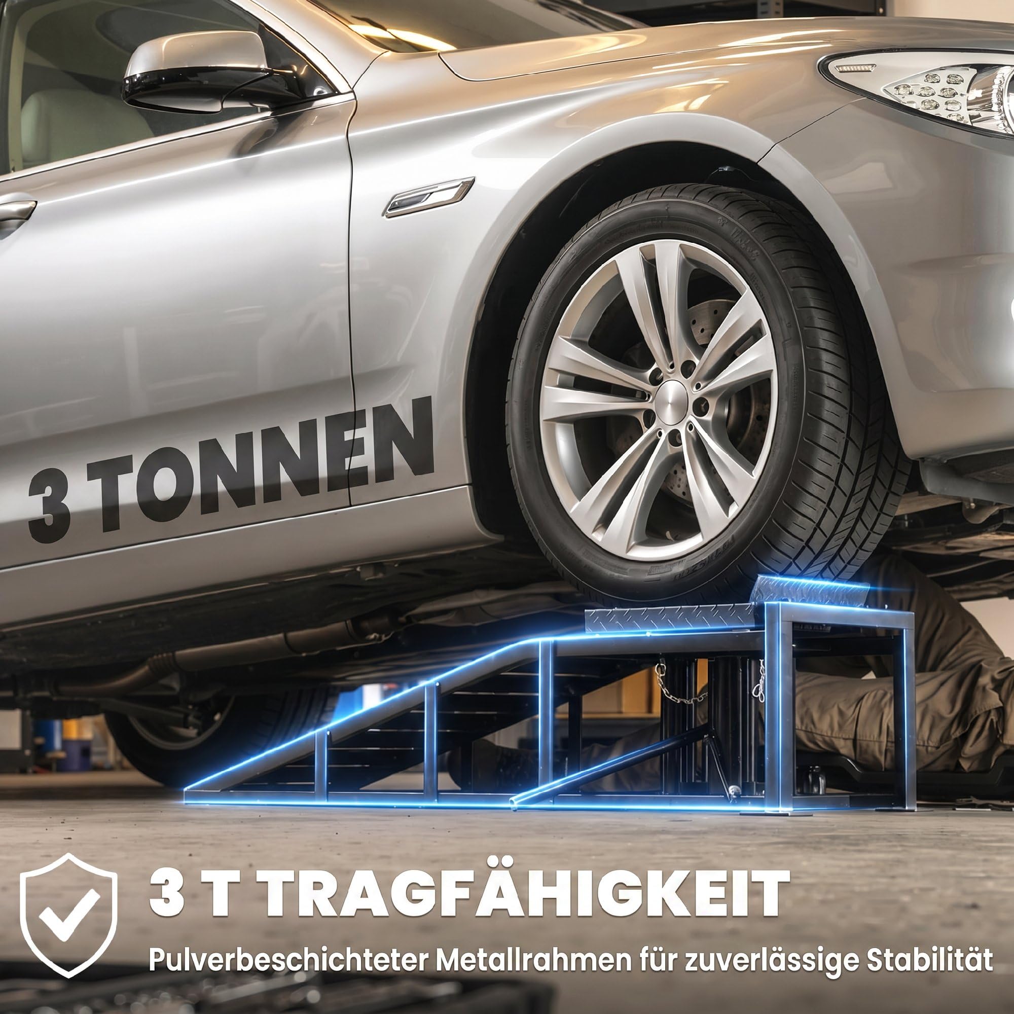 HOMCOM Zestaw 2 hydraulicznych ramp najazdowych z regulacją wysokości, 3 t, kolor czarny | Rampa progowa, rampa do krawężnika wykonana z metalu, do opon do 23 cm, wymiana oleju