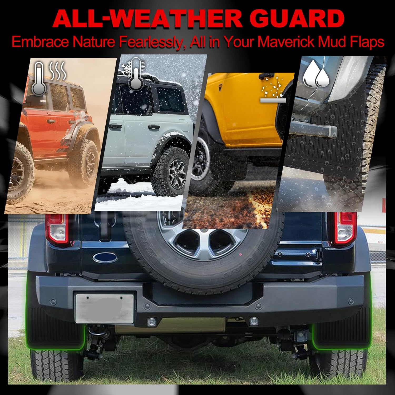 Mud Flaps for Ford Bronco 2021-2026 No Drill Splash Guards 2/4-Door Front and Rear Wheel Splash Shield Covers Guard Protector for Bronco Accessories 4PCS
