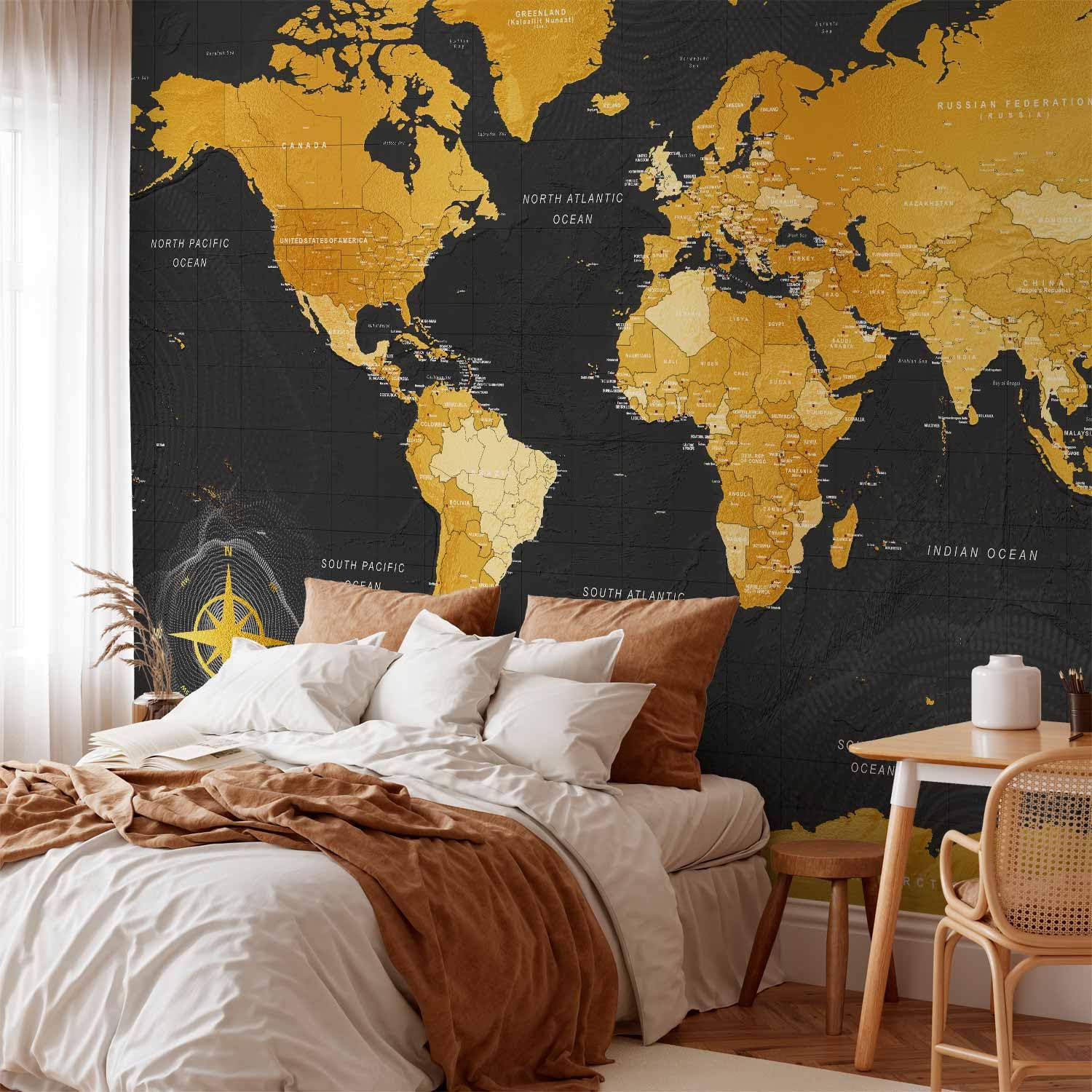 murando - Carta da Parati Adesiva Mappa del Mondo 392x280 cm Fotomurali Adesivi Murali Rivestimento Parete Moderna per Pareti Adesiva Muro Decorativo Fotomurale Soggiorno Mappa Continente