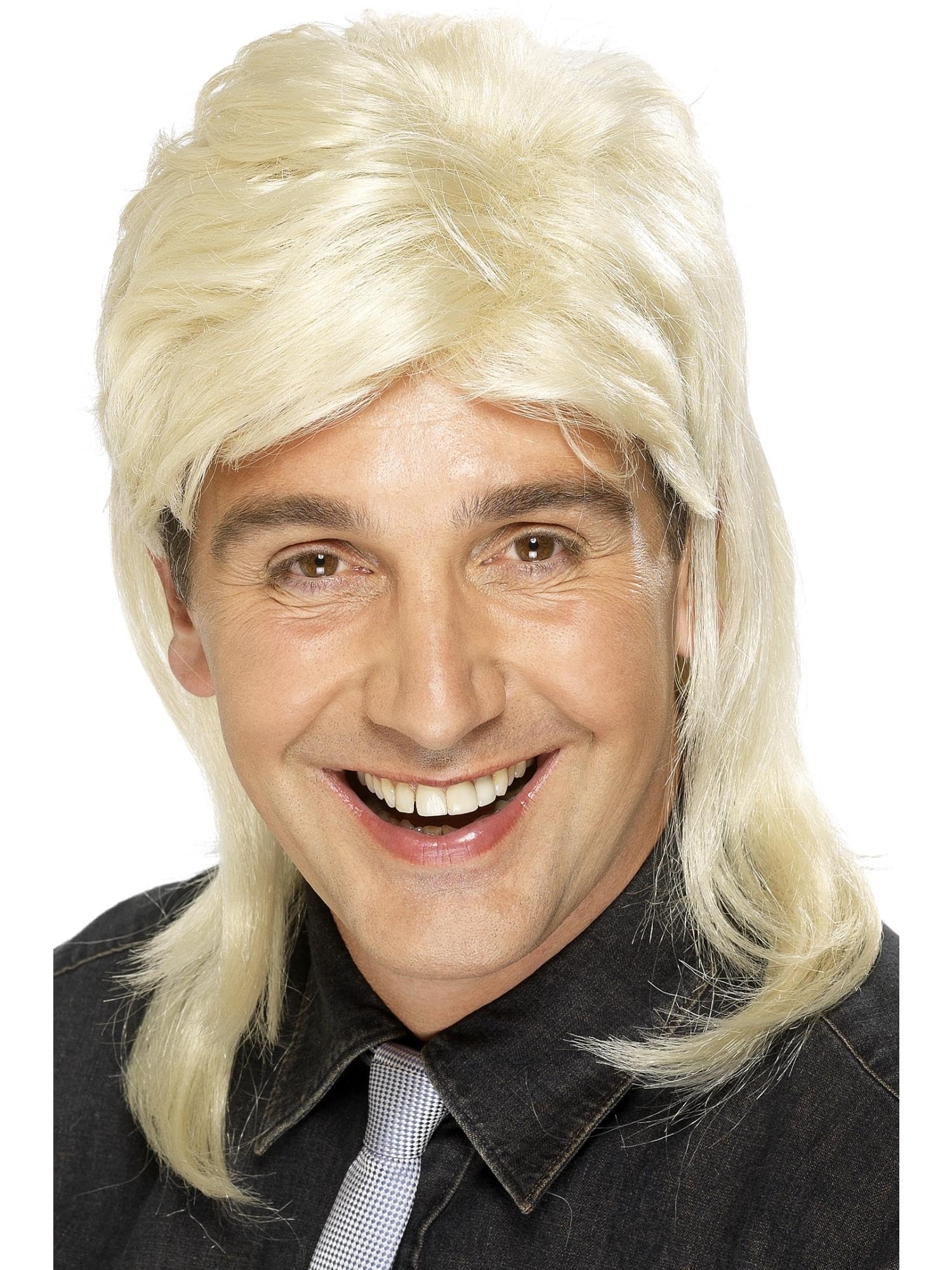 Smiffys Mullet Wig, Blonde , 1980's Fancy Dress, Adult Dress Up Wigs Halloween