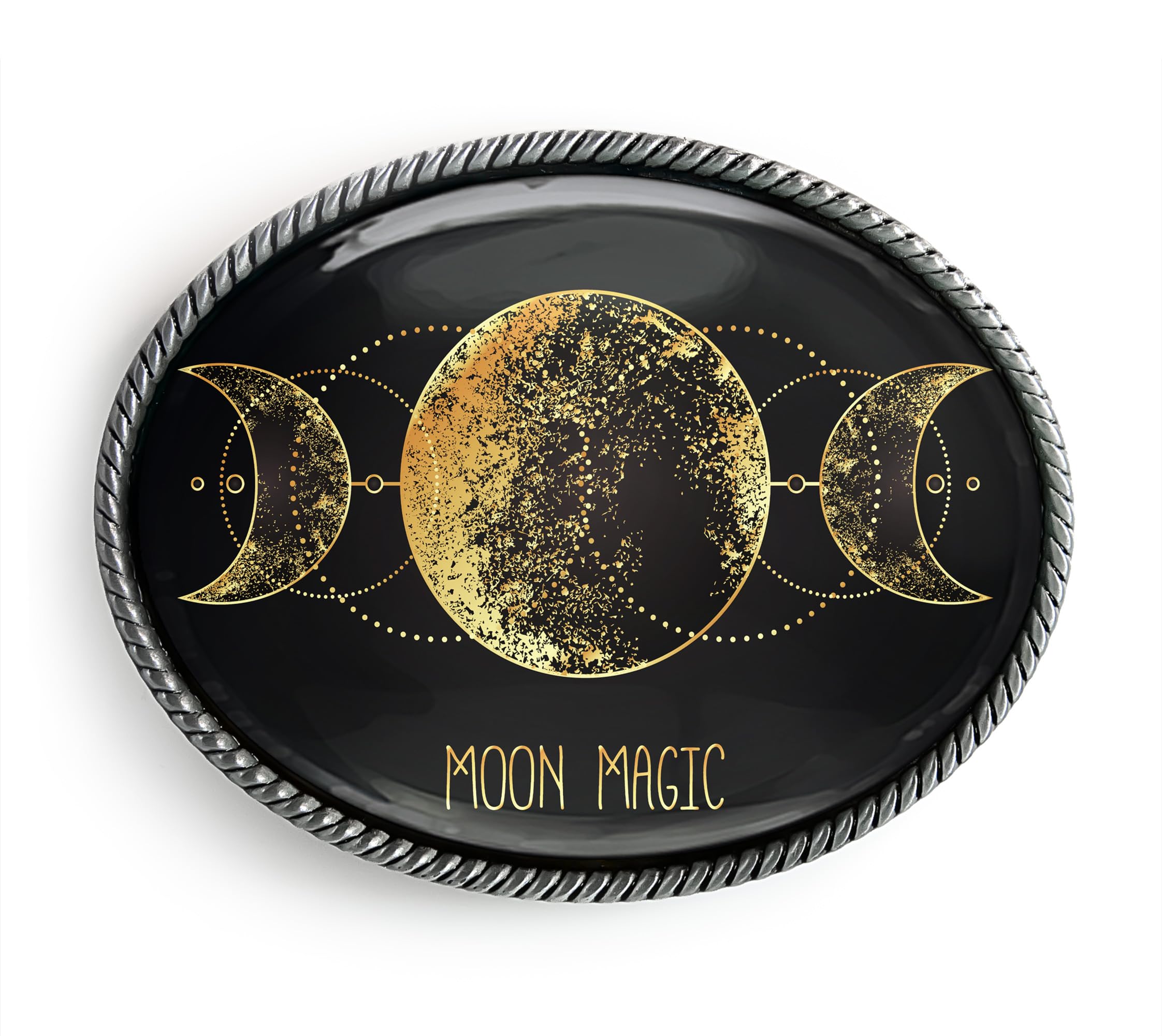 Magic Moon Belt Buckle - Wicca Pagan Witchcraft Handmade Artisan Buckle (Antique Silver)