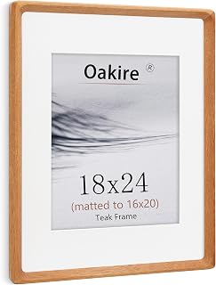 18x24 Poster Frame with Mat for 16x20, USA-Sourced Natural Teak Wood with Mortise & Tenon Construction, High-Clarity Glass, Handcrafted Rounded Corner Gallery Wall Poster Frame