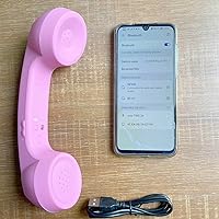 Vista 5 de Auricular telefónico retro - Teléfono inalámbrico Bluetooth con micrófono y altavoz para llamadas telefónicas Rosa