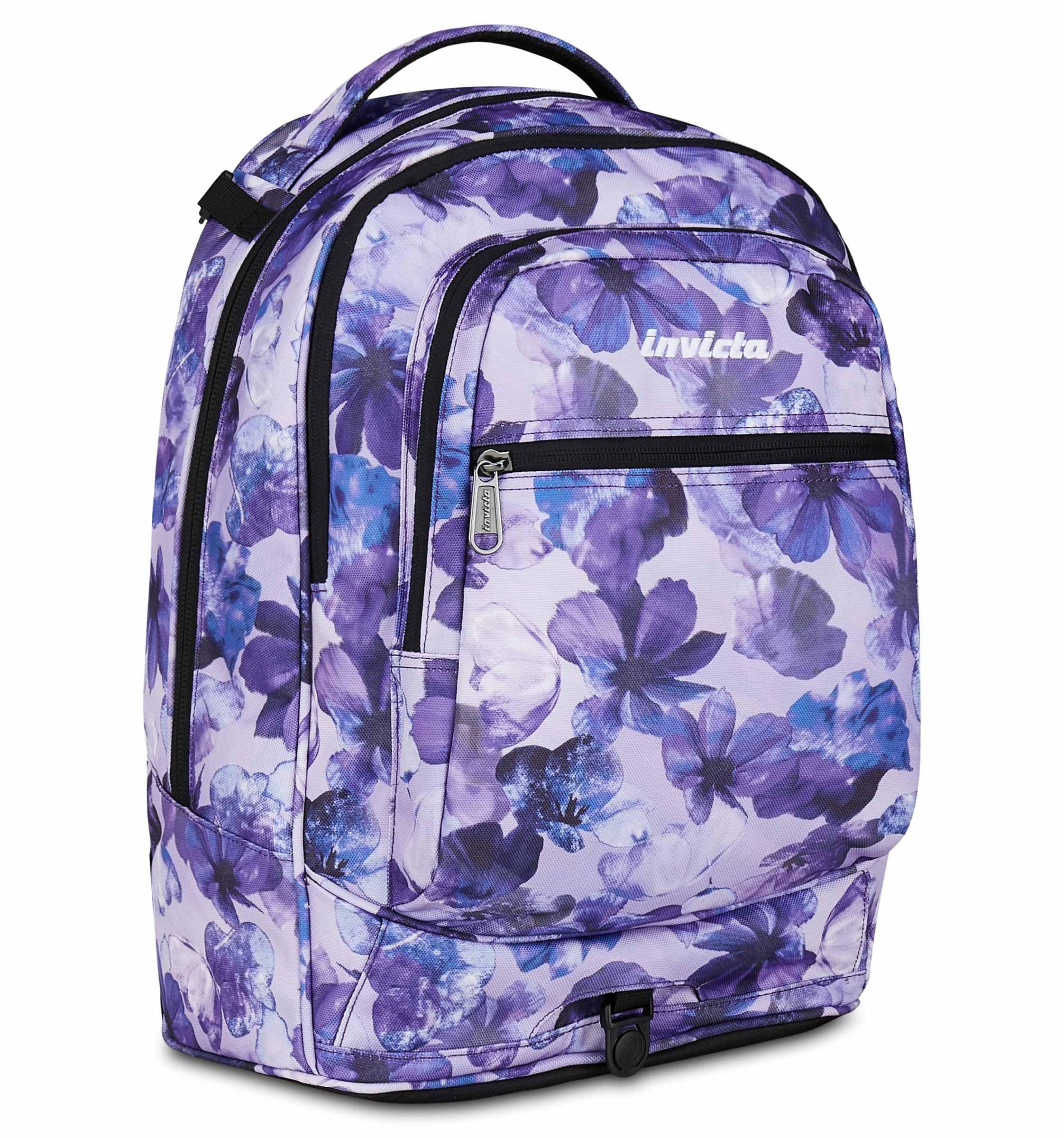 Invicta Trolley Scuola Plug, Viola, 3 in 1, Zaino Doppio Scomparto Con Carrello Sganciabile, Tasca Per PC, Tasca Per Borraccia, 34 lt, Scuola Media e Superiore, Viaggio, Zaino Ragazza