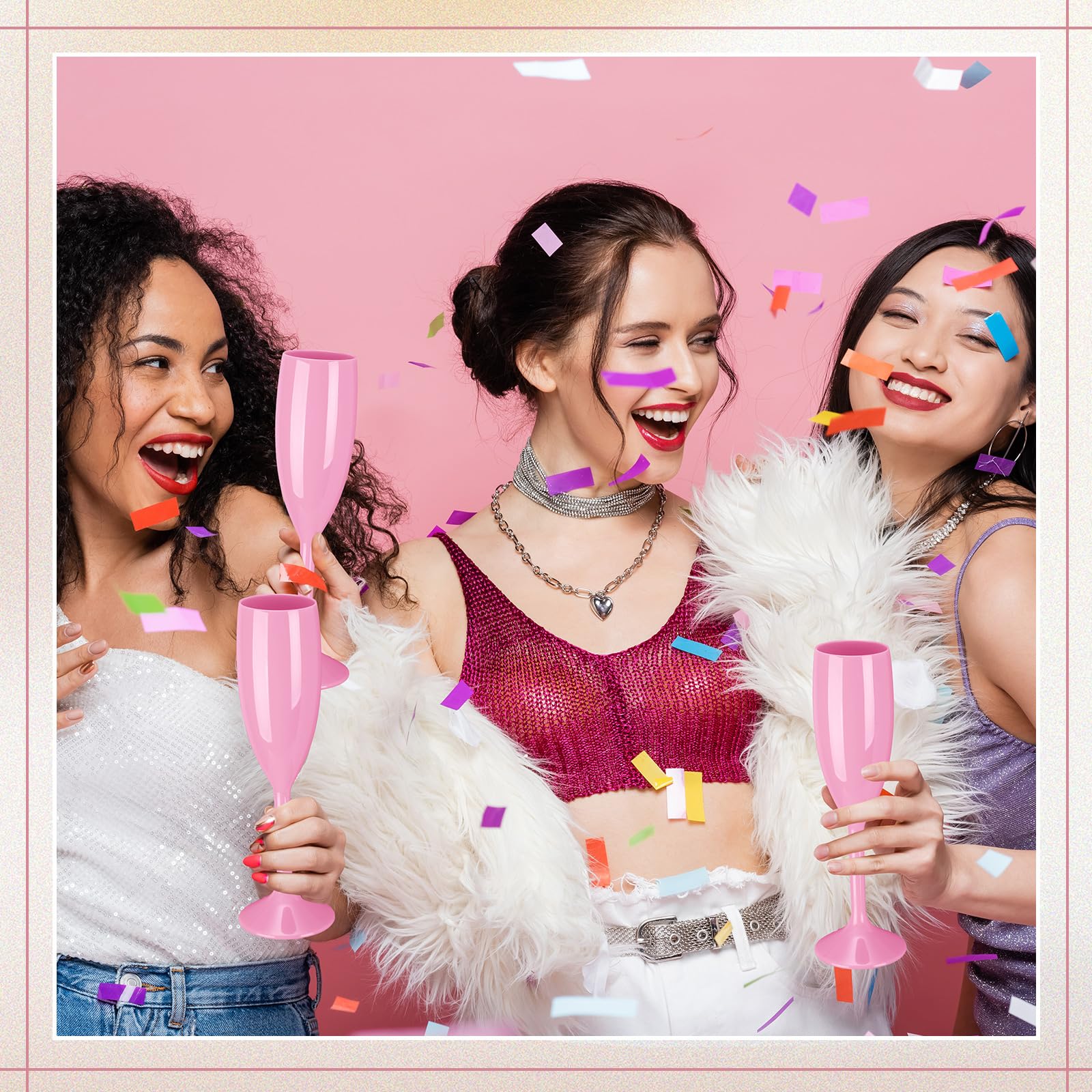 Maxcheck 24 copas de champán acrílicas a granel, copas de champán de plástico de 6 onzas para boda, fiesta de cumpleaños, boda, despedida de soltera, aniversario (rosa claro)