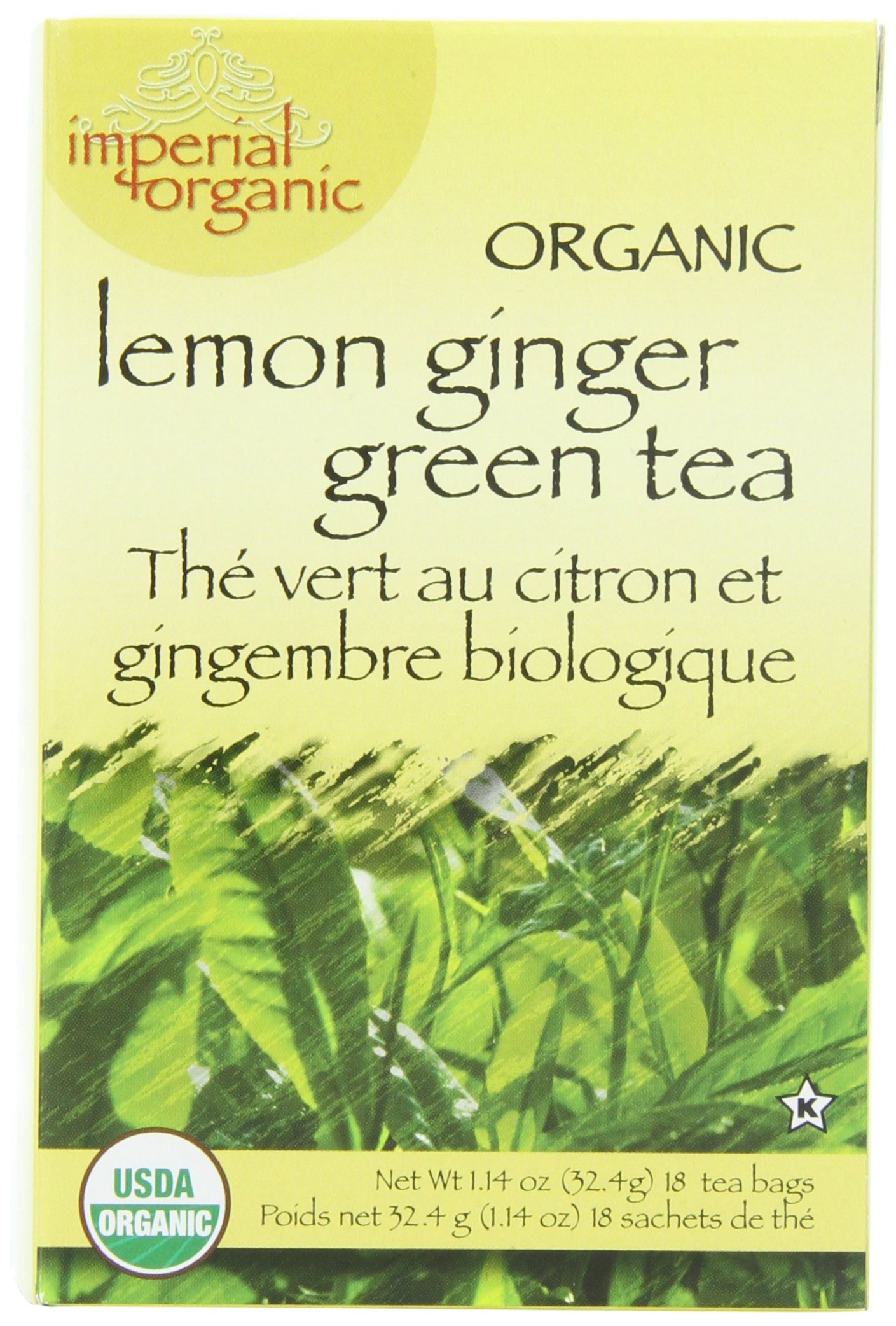Uncle Lee's TeaOrganic Lemon Ginger Green Tea, 100% Natural Premium Green Tea Bags, Fresh Flavor, Enjoy with Honey, Hot Tea or Iced Tea Beverages, 4 Pack - 18 Tea Bags per BoxUSDA Organic