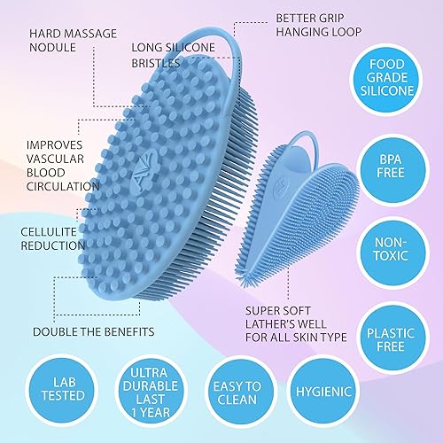 Miniatura 3 de Avilana Exfoliante corporal de silicona fácil de limpiar hace espuma de larga duración y más higiénico que la esponja tradicional cuerpo y cara azul