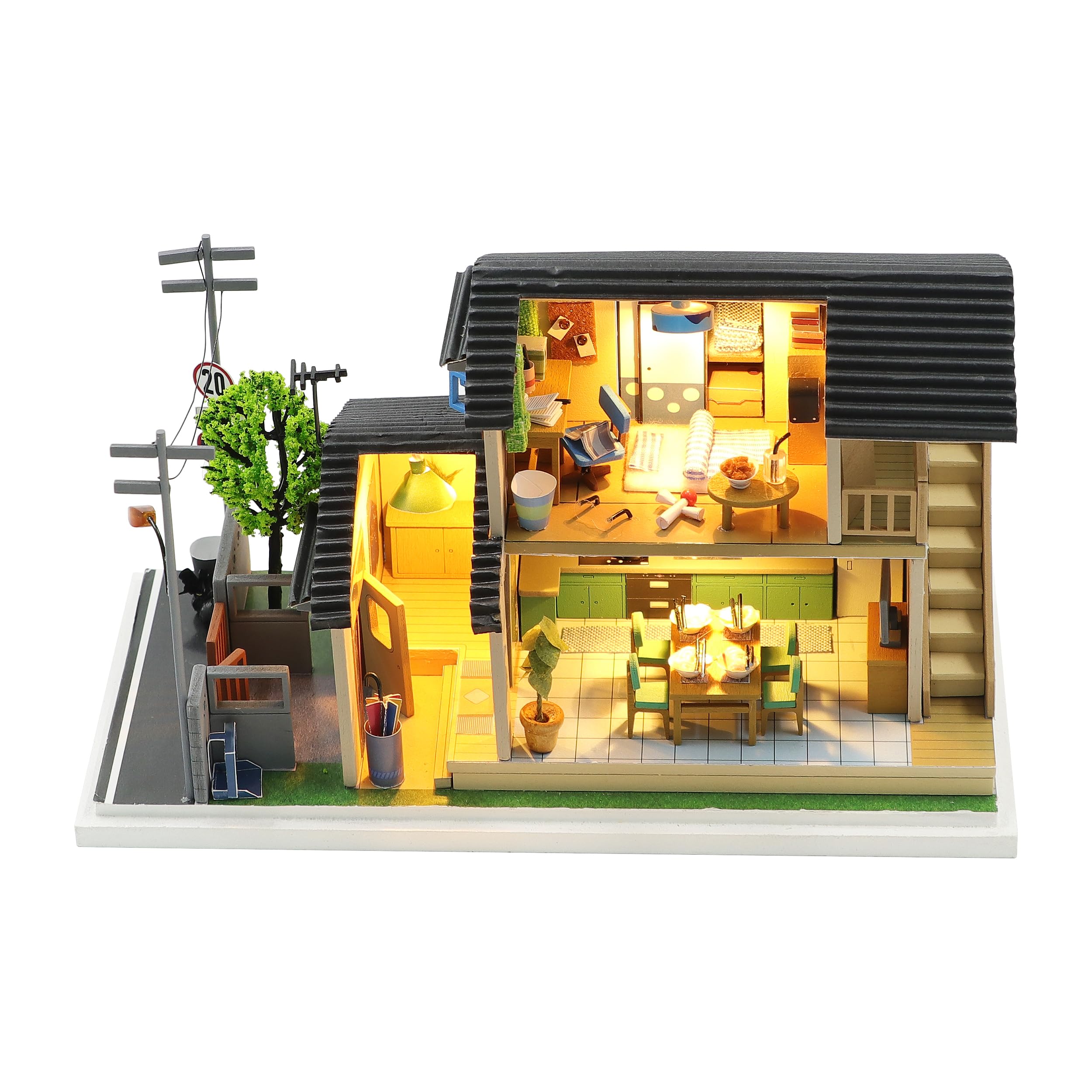 CRIOLPODIY Miniature House Kit, DIY Assembled Modern House Dollhouse Kit, 1:24 Scale Creative Woodcraft Toy, DIY Craft Kit for Adults, Build Your Modern Style House - Shanyeyuan Villa