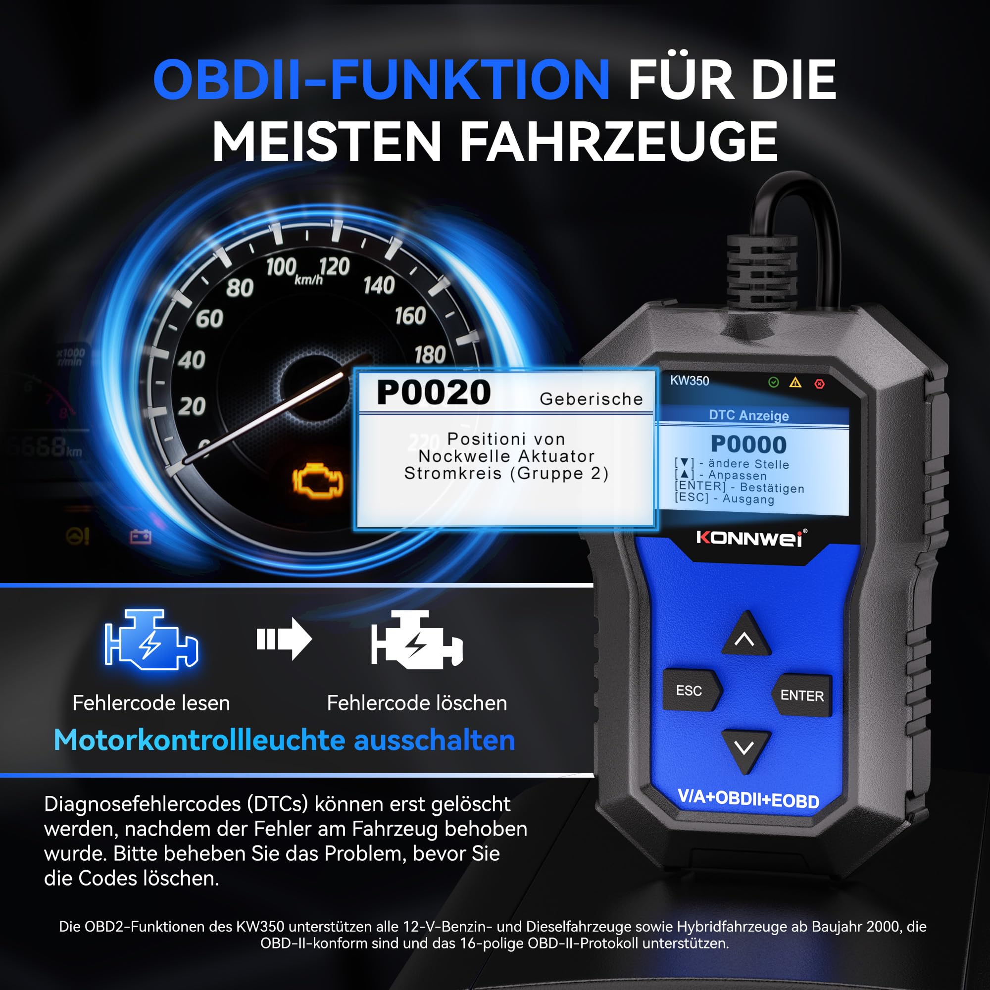 KONNWEI KW350 OBD2 Diagnosegerät für VW Audi Skoda Seat | Diagnosegerät Auto KFZ Fehlercode Auslesegerät mit ABS SRS BMS DKA EPB Öl Reset für VAG Fahrzeuge in Deutsch