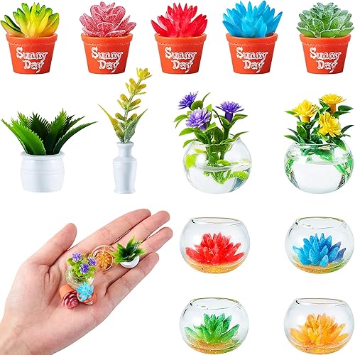 14 piezas de planta de casa de muñecas en miniatura, planta bonsái en maceta, modelo de flor pequeña, adorno de vegetación falsa, muebles de casa de