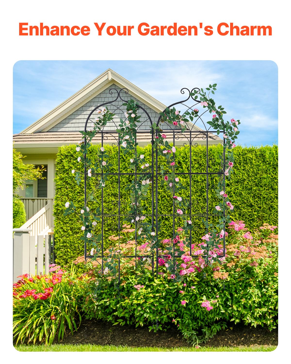 VEVOR Treillis Jardin pour Plantes grimpantes, 51 x 180 cm, Treillis Fleurs de Jardin en métal antirouille, Support de concombres, pour Cours, pelouses, 2 pcs