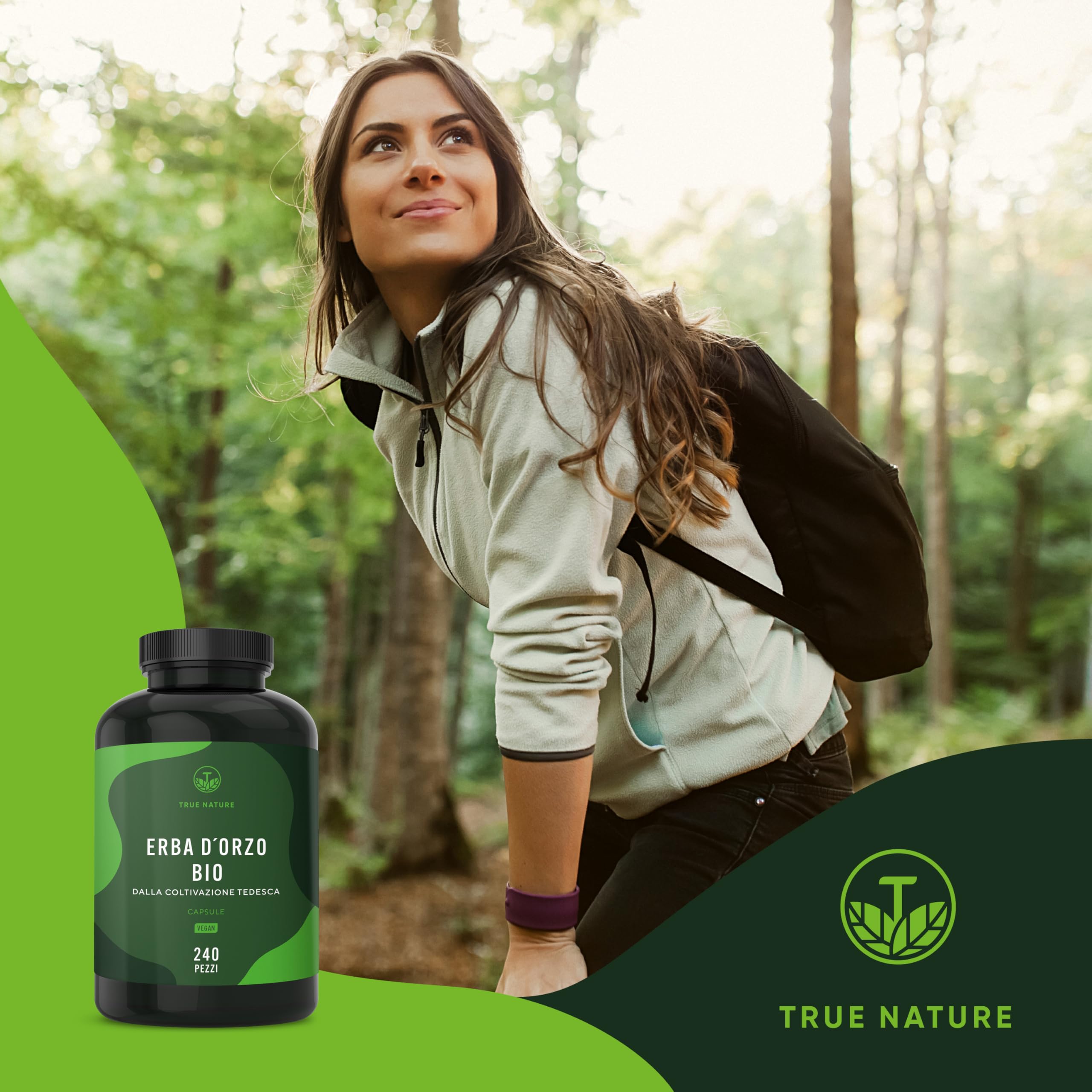 Erba d'Orzo BIO - 240 Capsules - barley grass - 3.000mg altamente misurati per dose giornaliera - Vegan e testato in laboratorio - Coltivazione tedesca - TRUE NATURE®