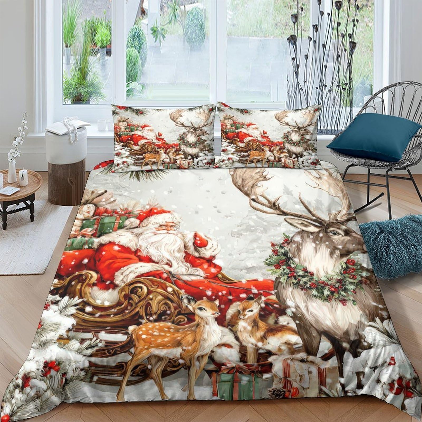 Ctjqhvkz Style-10 3D Printed Christmas Santa Fitted Sheet Microfiber Soft Reindeer Bed Cover For Bedroom Guest Room Easy Care Decor Single（135X200cm）