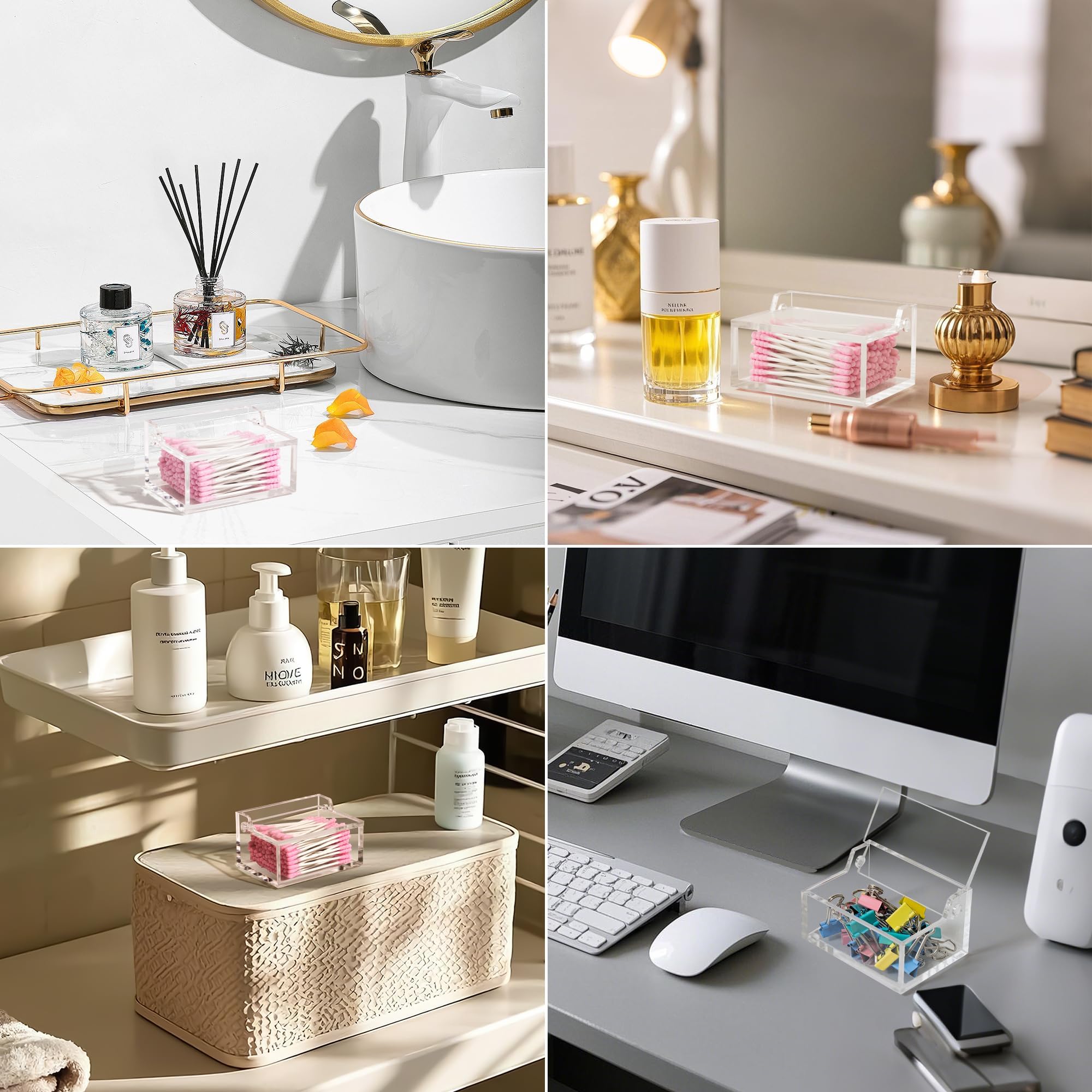 Portacotton fioc in acrilico di alta qualità con coperchio, dispenser per filo interdentale, custodia per cosmetici, decorazione per la casa e il bagno, mantiene i tamponi di cotone puliti e