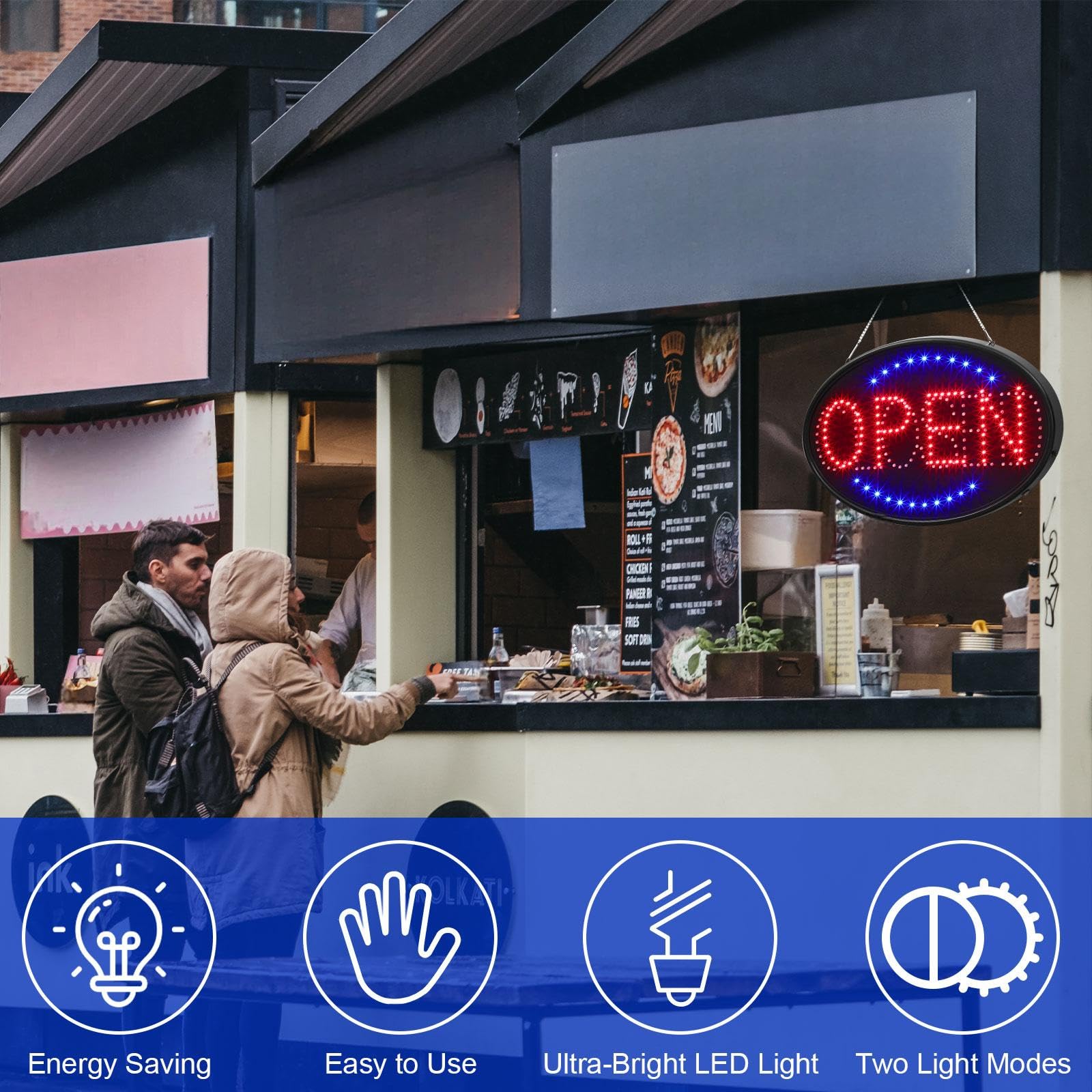 Snapklik.com : 3 Pcs Closed Open LED Neon Sign And Push Pull Stickers ...