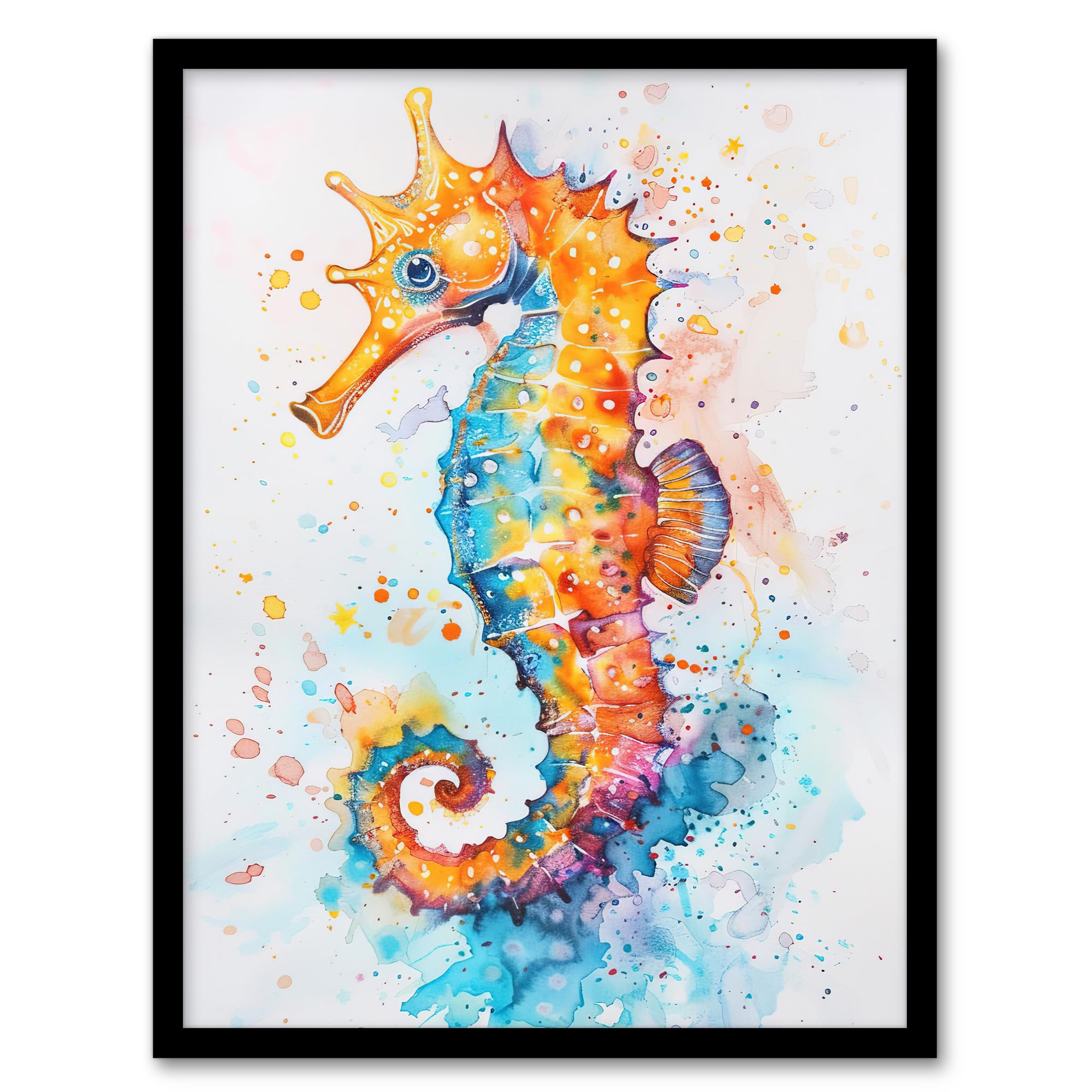 Artery8 Cute Colourful Seahorse Bright Watercolour Wall Art PrintA4 Size from B&Q