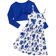 Girls 2 Piece Outfit Printed Cami Dress with Long Sleeve Bow Crop Cardigan Set for 5-12 Years