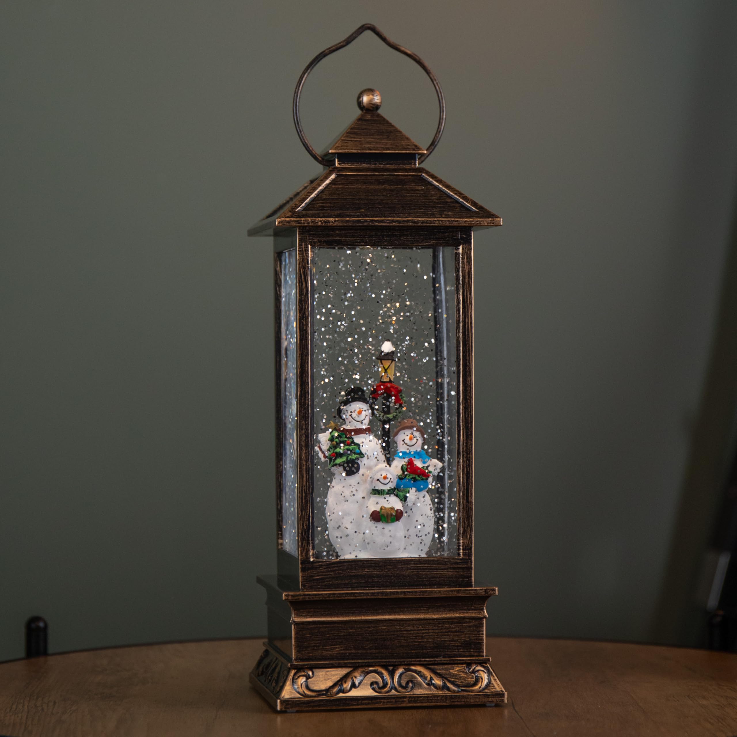 Samuel Alexander 27cm Bronze Snowman Christmas Water Spinner with LEDs