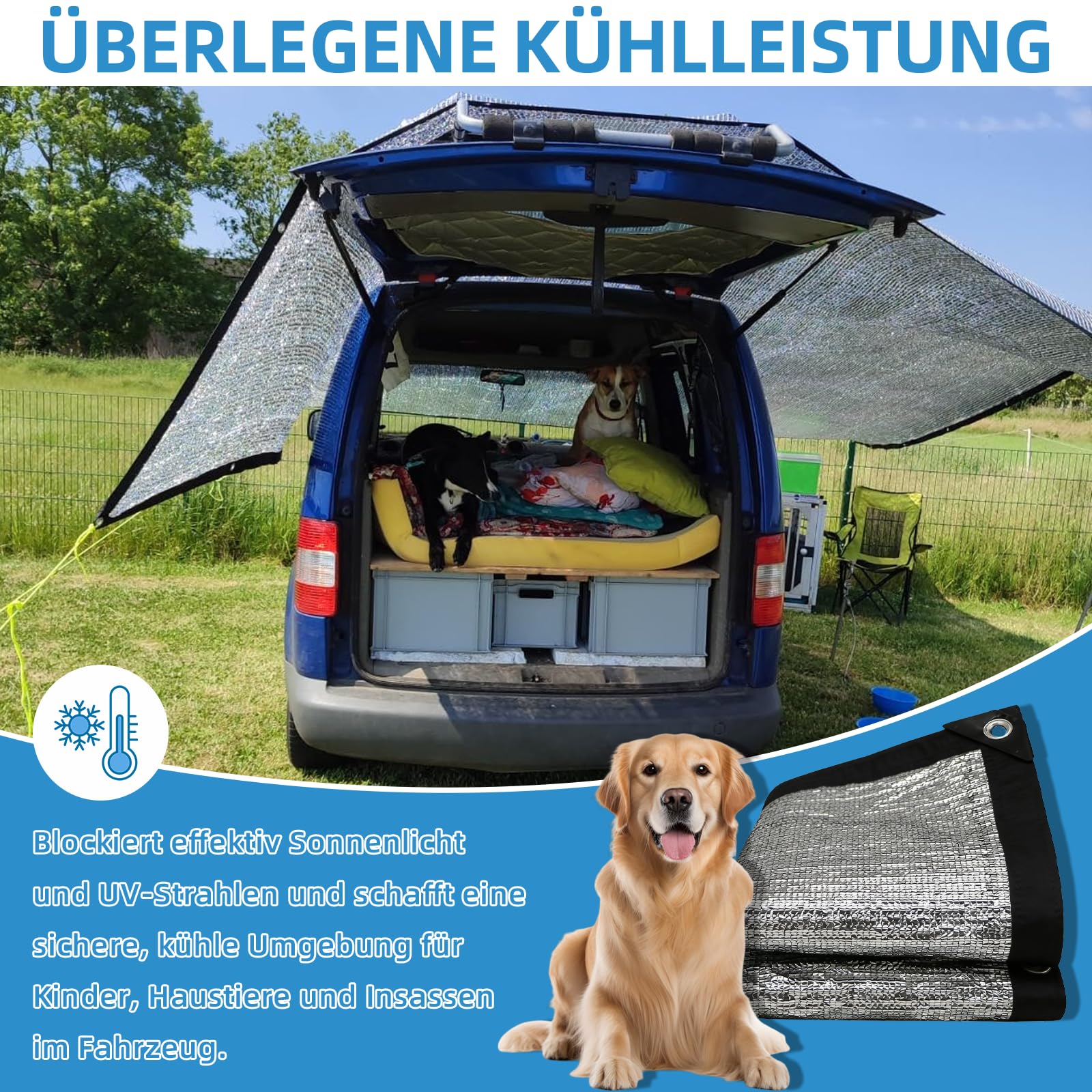 Sonnenschutznetz für Auto und Haustier, wärmeisolierendes Aluminiumfoliennetz,Sonnenschutznetz für Volkswagen T-ROC, Volkswagen Tiguan, Toyota Yaris Cross, BMW X1/iX1 SUVs.(4 * 3m)