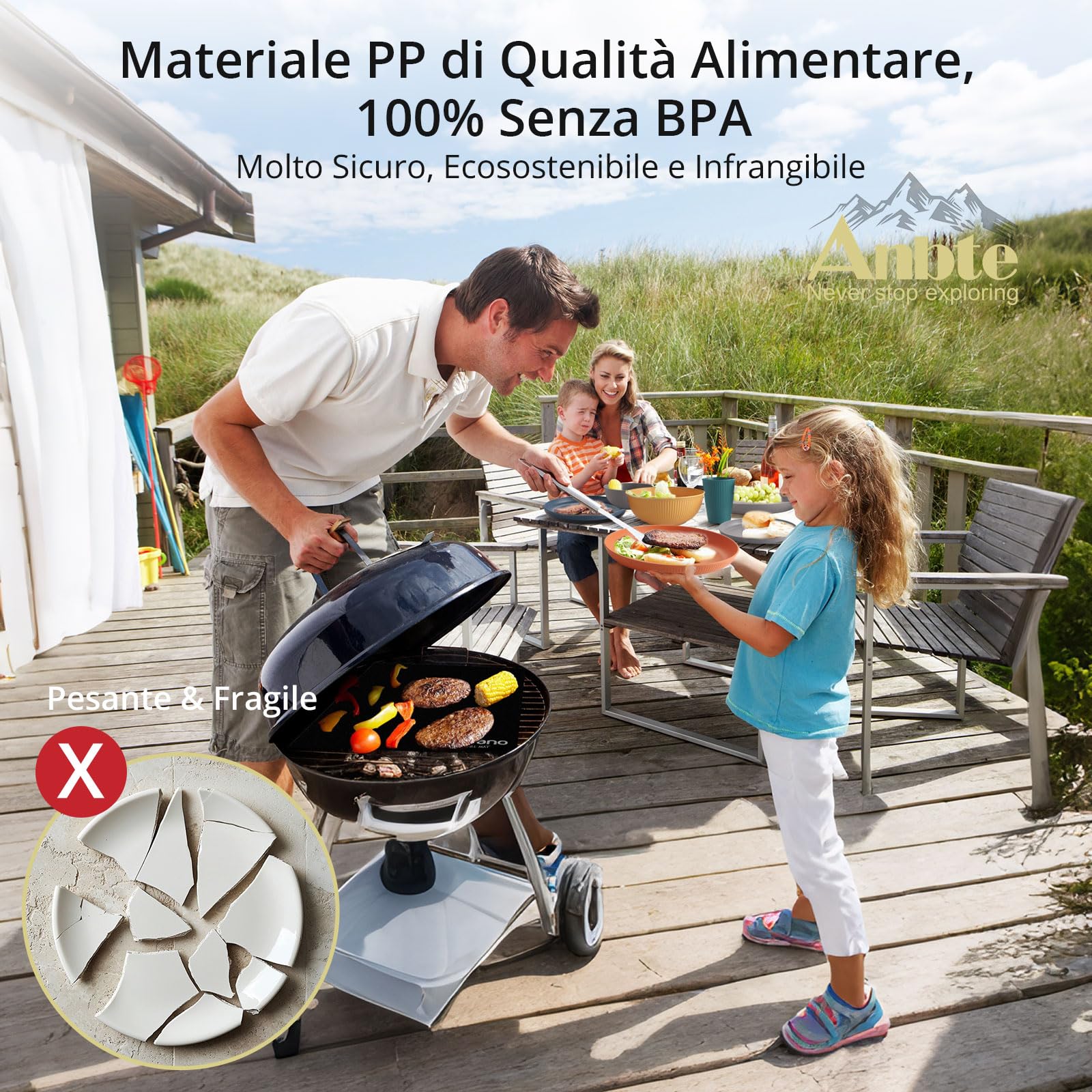 Anbte Set Posate da Viaggio 18 Pezzi Infrangibili, Leggere e Compatte Riutilizzabile Nel Microonde per Campeggio/Picnic - Piatti, Forchette, Coltelli,Lavabili in Lavastoviglie