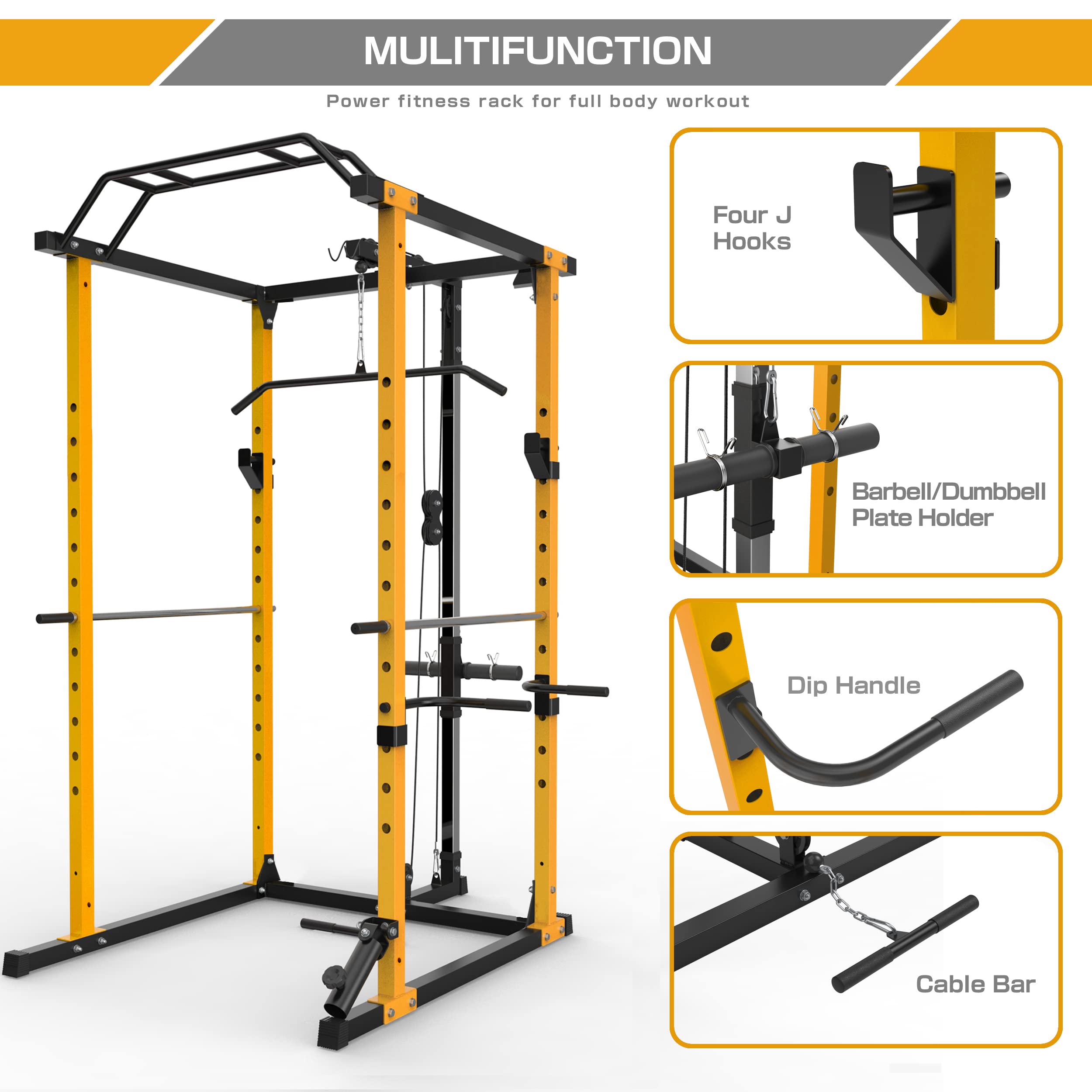 MAJOR LUTIE Smith Machine, Power Cage with LAT PullDown Pulley System and Squat Rack for Total