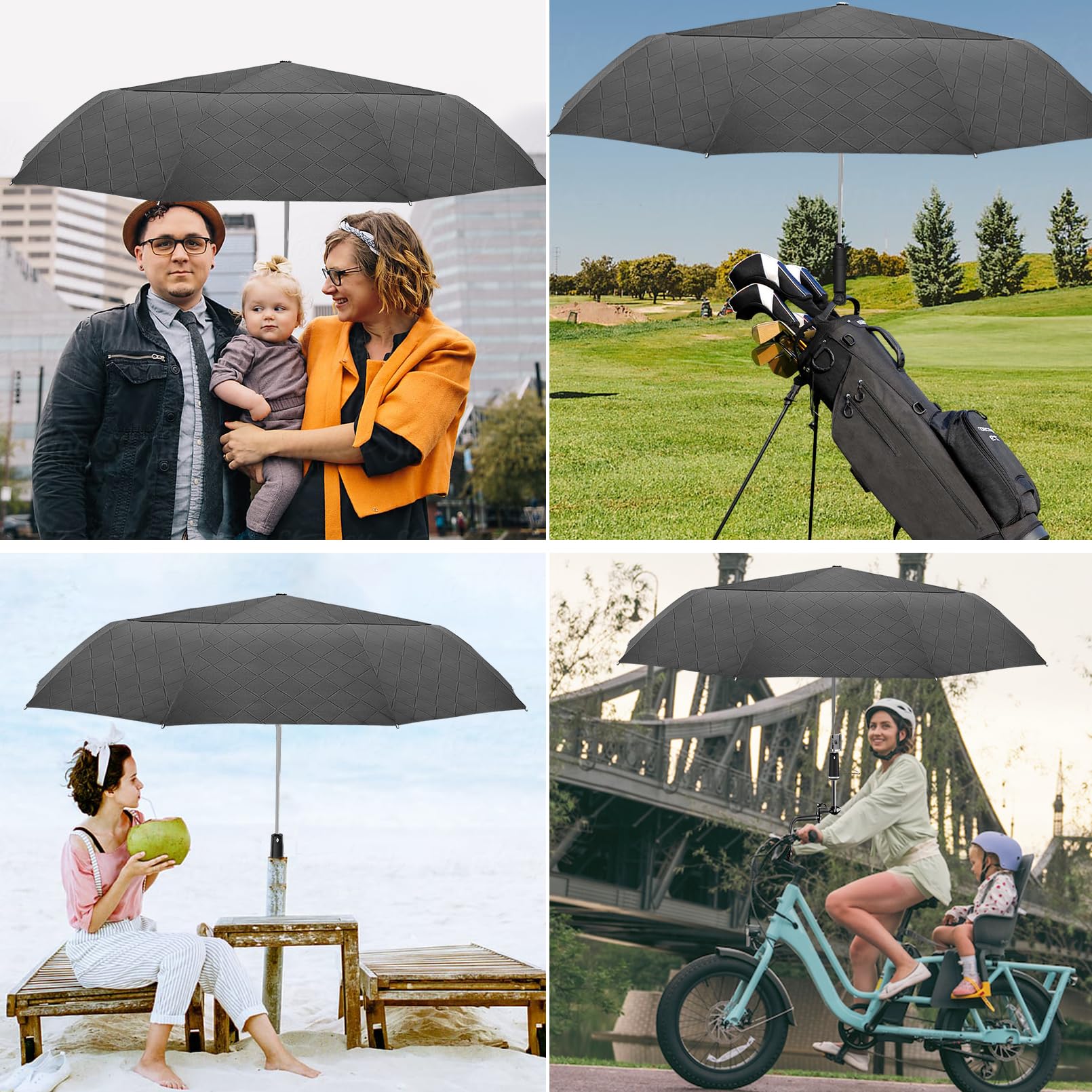 Satol Grand parapluie de golf, coupe-vent, 10 baleines, ouverture/fermeture automatique, parapluie surdimensionné à double auvent ventilé, robuste, portable, pliable pour voyage, UPF 50+, résistant au