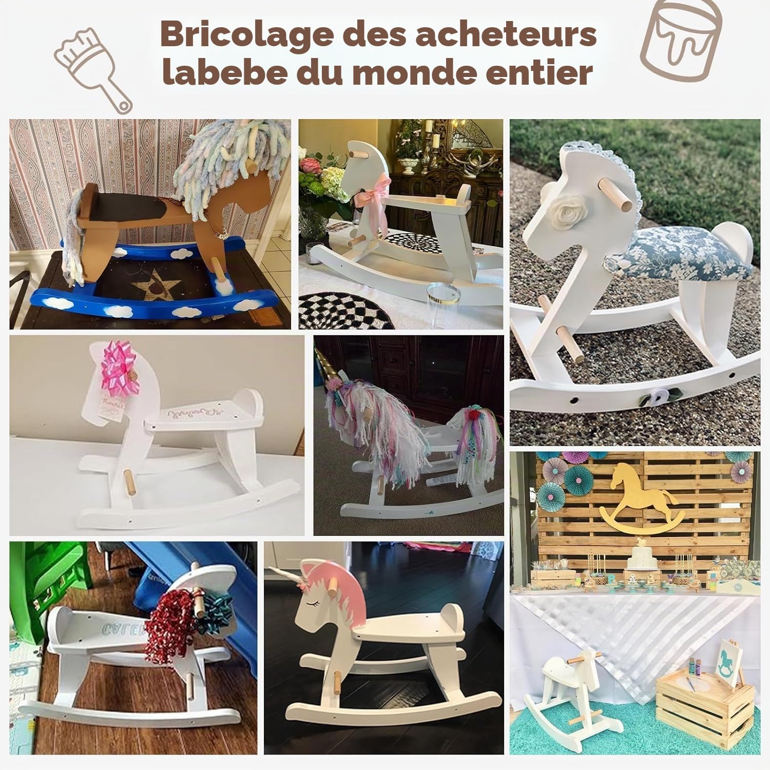 Labebe Cheval à Bascule Enfant (12-36 Mois), Bascule Bois, Jouet à Bascule Bébé, Cadeau d'anniversaire créatif pour Enfants Unisexes 1-3 ans