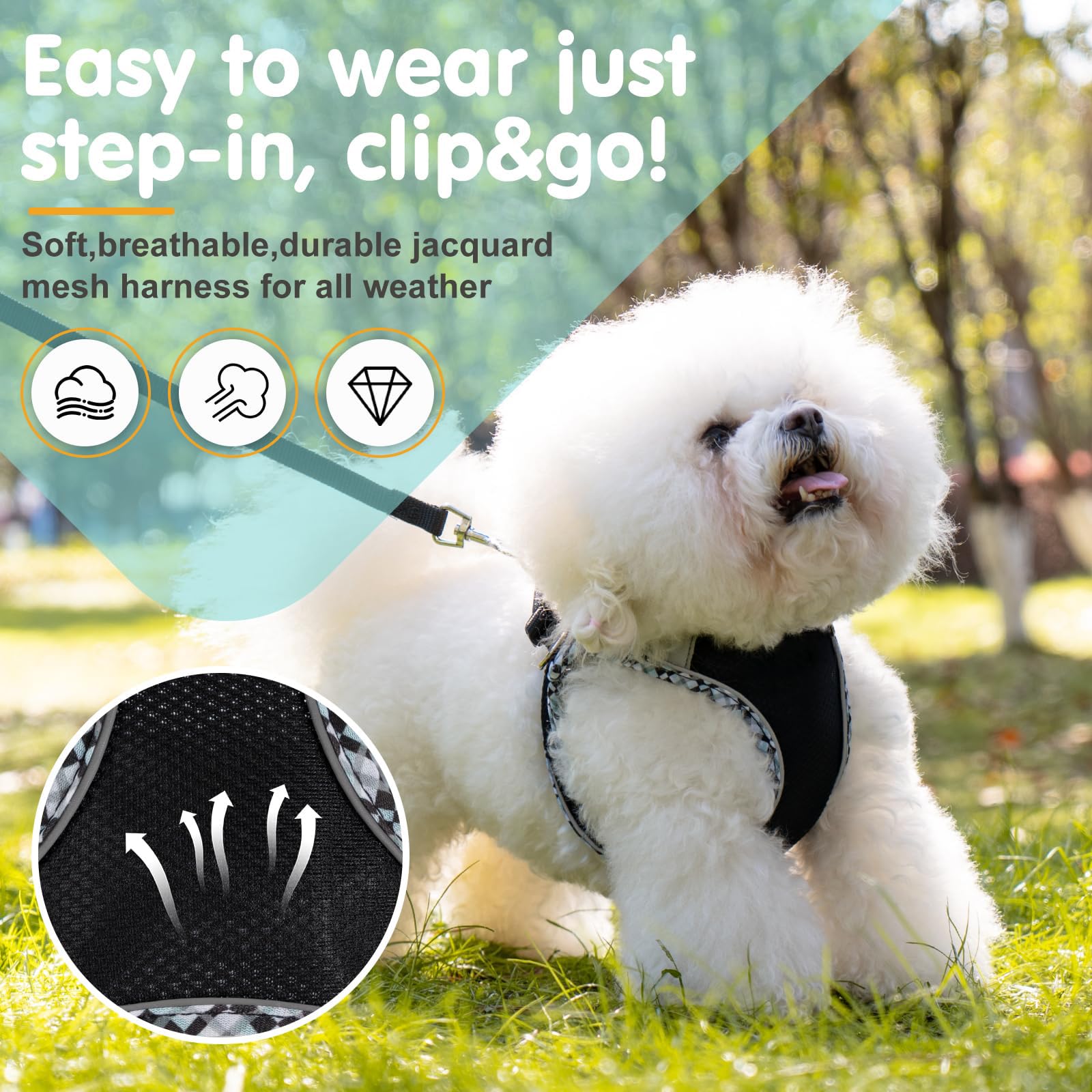 Dog Harness and Leash Set,Step-in Air Dog Vest, Reflective, No Pull Collarsfor Small, Medium Dogs, Cats - Secure with Hook & Loop Fastener, Buckle, Double D-Ring - Image 4