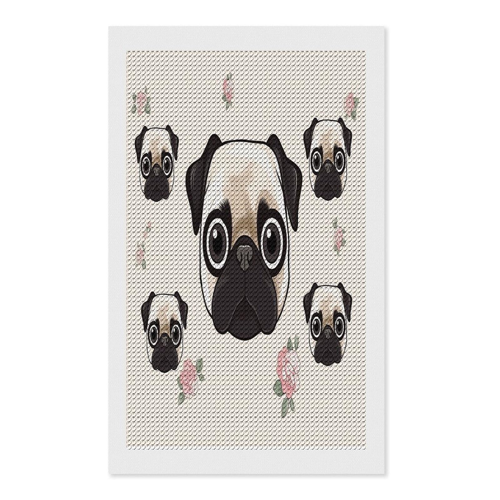 FekiLoot Line Pug Diamond Art Kits for Adults Diamond Painting Kits for Beginners DIY Diamond Art Kits Round Full Drill Diamond Dot Gem Painting for Home Wall Decor Gift 12"x20"