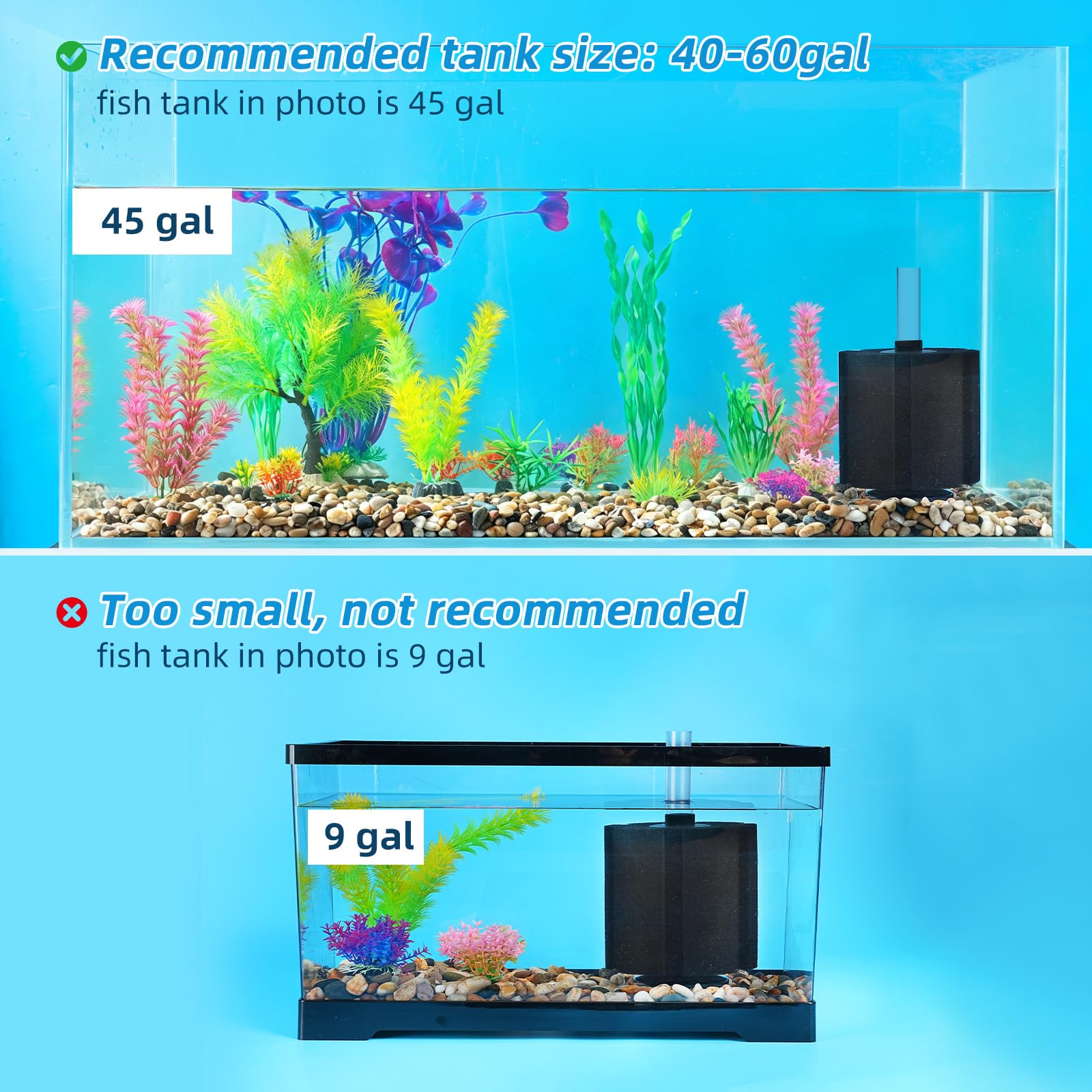 AQUANEAT Aquarium Bio Sponge Filter 20 Gal Breeding Fry Betta Shrimp Fish Tank XY-380 (Single) 2