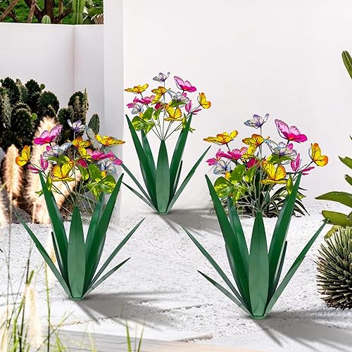 Mariposa para jardín al aire libre, agave de metal grueso, resistente al viento, arte de jardín, planta de metal, escultura de jardín, estatua,