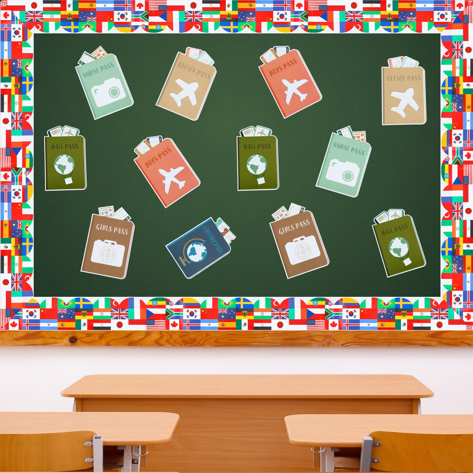 AmazingSpark Travel Bulletin Board Decoration Vintage Classroom Decor Included 18 Pcs Cutouts and 1 Country Flag Bulletin Board Borders for School Office Home Adventure Theme Party Decor-image-43