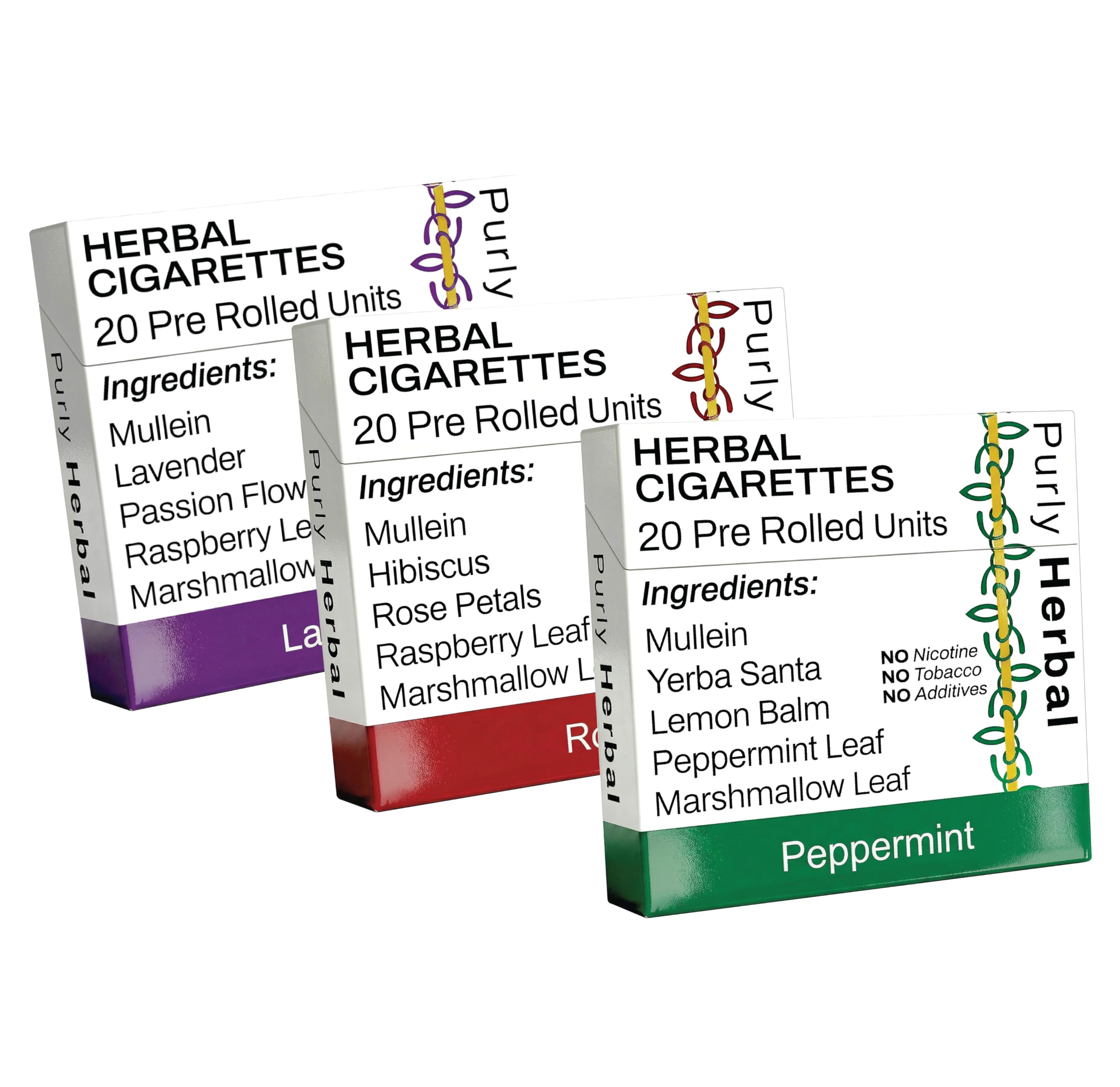 Herbal Cigarettes | Lavender | Rose | Peppermint | 60 Herbal Cigarettes | 3 Packs | Tobacco & Nicotine Free